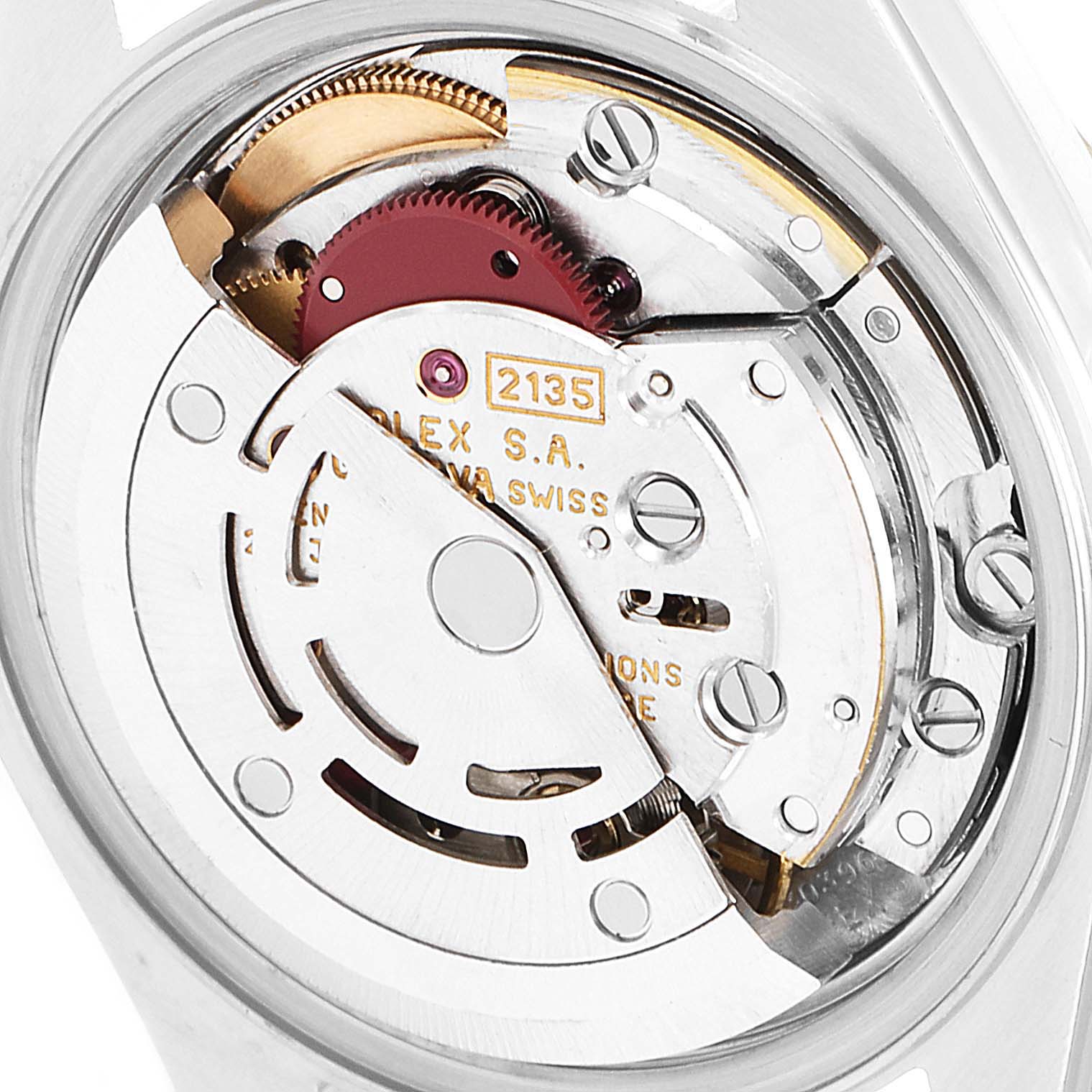 This image shows a close-up view of the Rolex Datejust 69173 Women's Steel and Gold (two tone) Champagne Dial 69173 Women's Steel and Gold (two tone) Champagne Dial's internal movement mechanism.