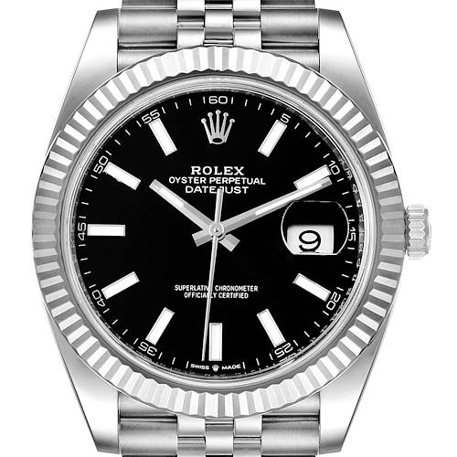 Photo of Rolex Datejust 41 Steel White Gold Black Dial Mens Watch 126334 Box Card