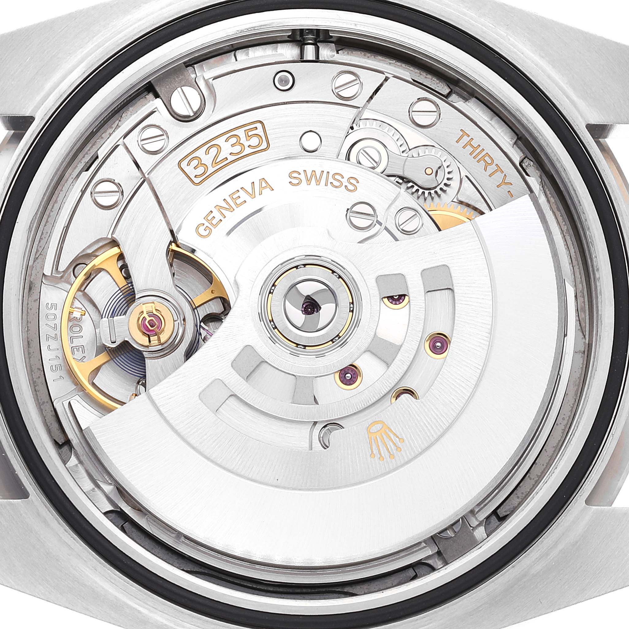 This image shows the case back of a Rolex Datejust 41 126334 Men's Stainless Steel Blue Dial 126334 Men's Stainless Steel Blue Dial watch, highlighting its intricate internal mechanical movement.