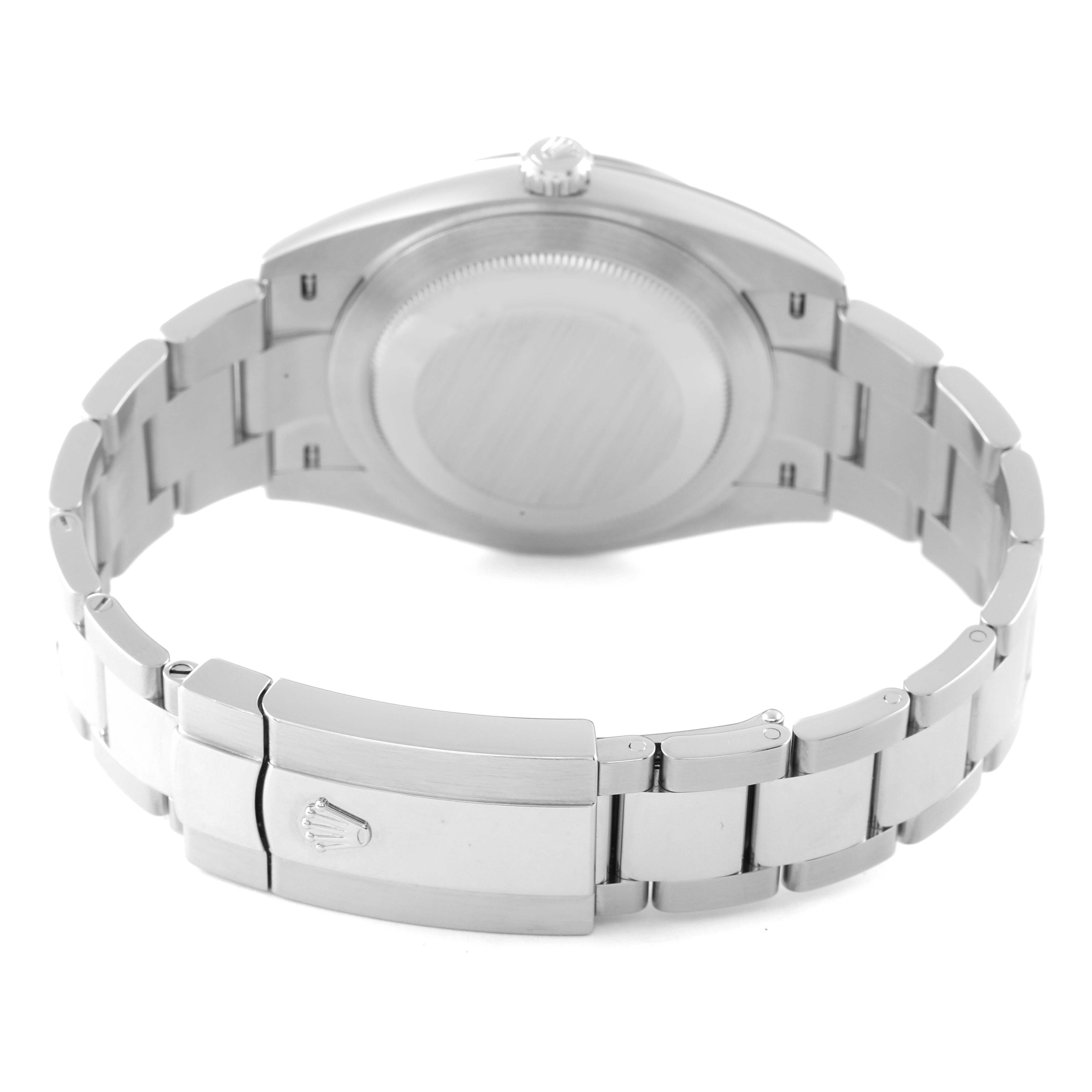 The image shows the back and clasp of a Rolex Datejust 41 126334 Men's Stainless Steel Blue Dial 126334 Men's Stainless Steel Blue Dial watch, highlighting its bracelet and case back.