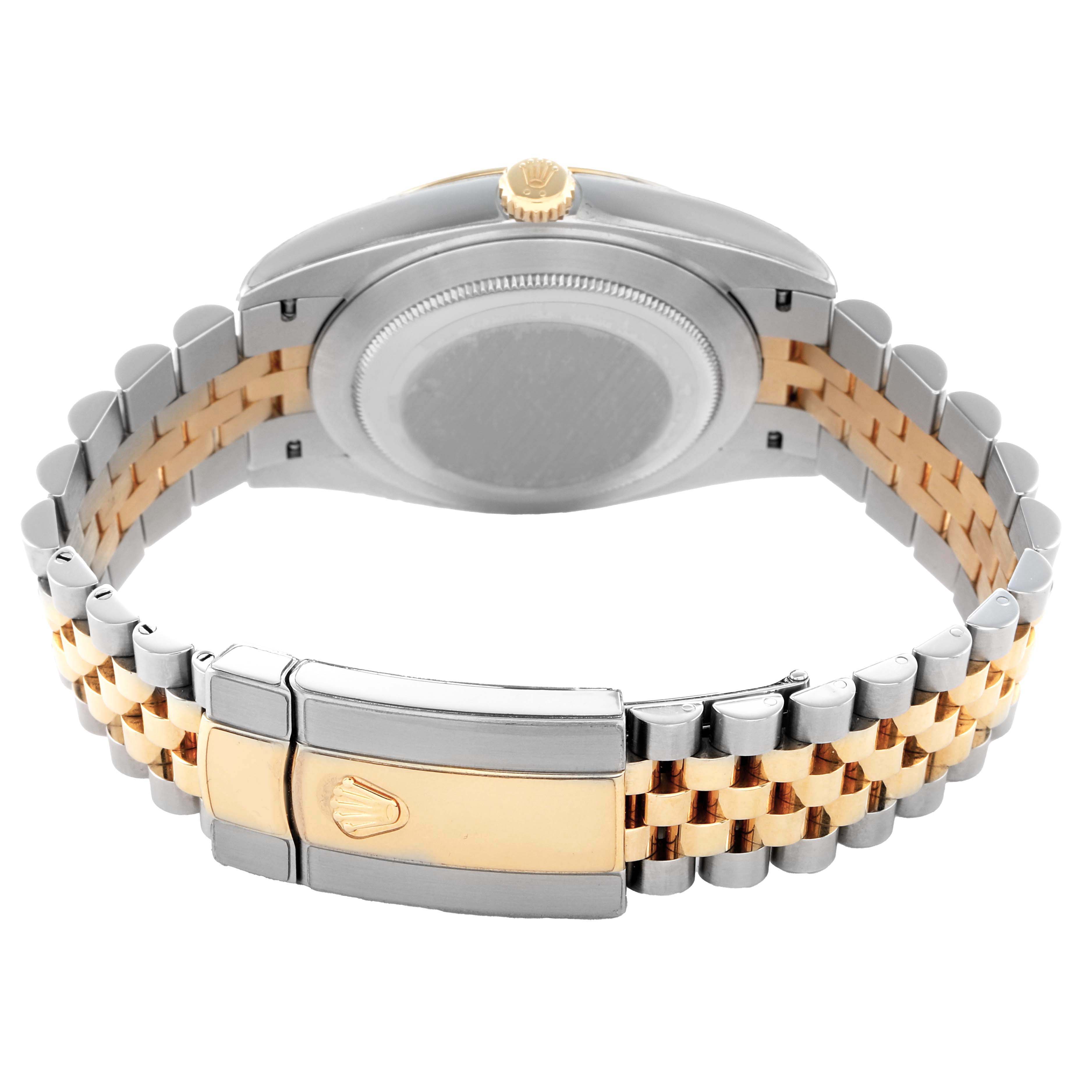 The image shows the back view of a Rolex Datejust 41 126333 Men's Steel and Gold (two tone) Black Dial, highlighting the case back and two-tone Jubilee bracelet with clasp.