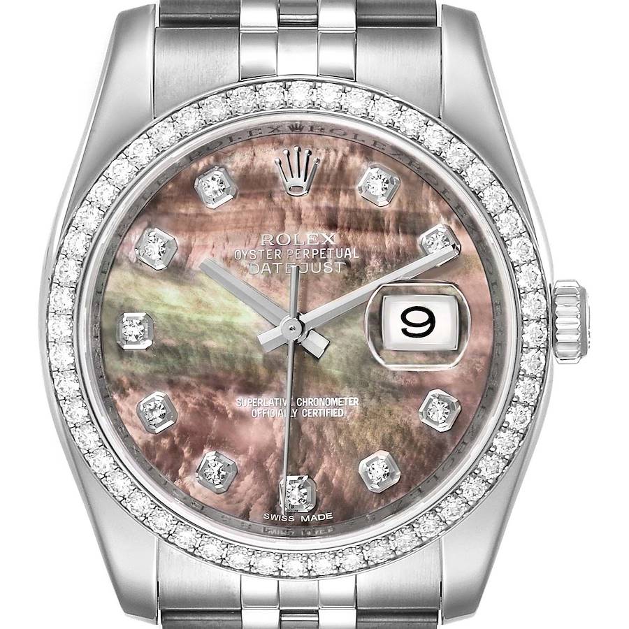 Rolex Datejust Mother of Pearl Diamond Dial Bezel Mens Watch 116244 SwissWatchExpo