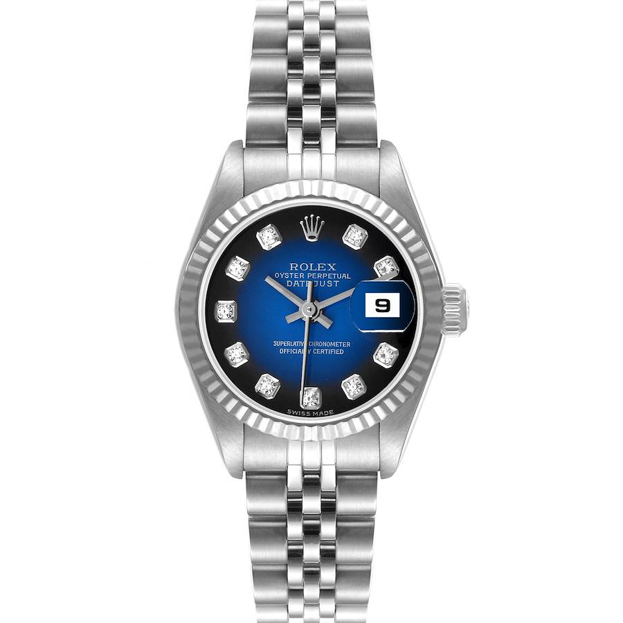 Rolex Datejust Steel White Gold Blue Vignette Diamond Watch 79174 Box Papers SwissWatchExpo