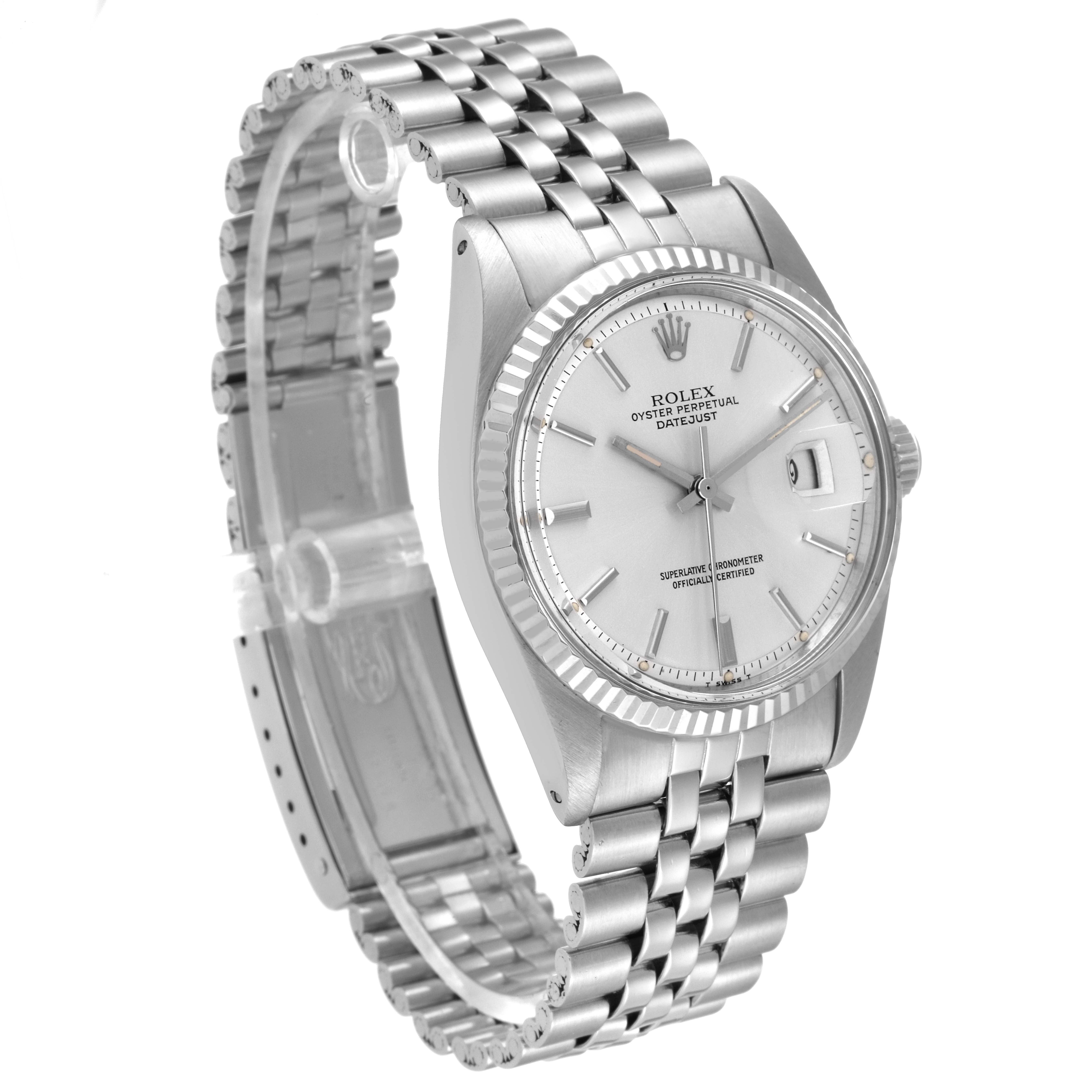 The image shows a Rolex Vintage Collection 1601 Men
s Stainless Steel Silver Dial 1601 Men
s Stainless Steel Silver Dial watch with a silver dial and Jubilee bracelet, viewed from a three-quarter angle.