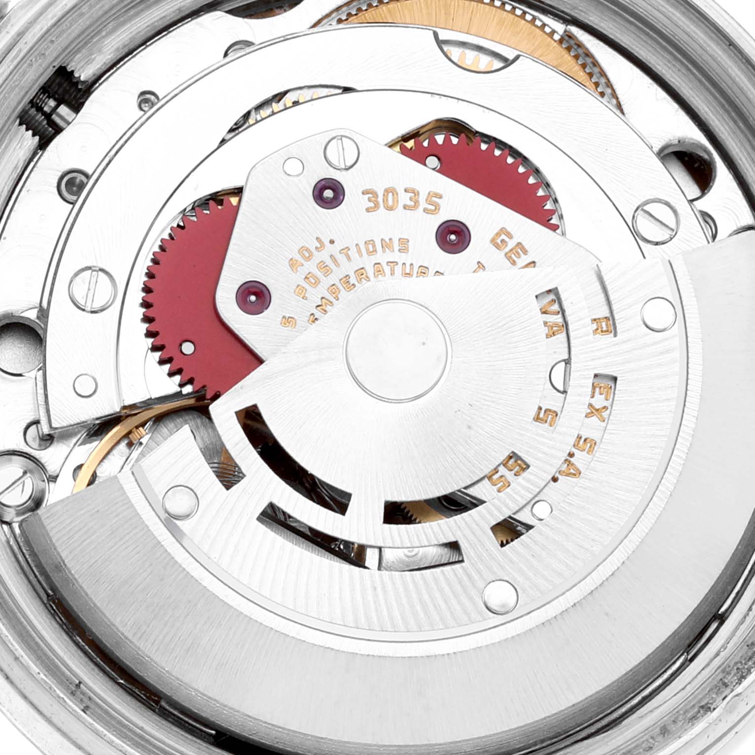 The image shows a close-up of the movement mechanism of a Rolex Vintage Collection 16014 Men
s Stainless Steel Silver Dial 16014 Men
s Stainless Steel Silver Dial model watch.