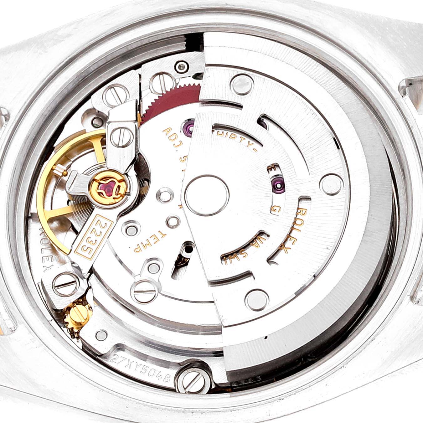 This image shows the inner mechanism and movement parts of a Rolex Datejust 179173 Women's Steel and Gold (two tone) Black Dial 179173 Women's Steel and Gold (two tone) Black Dial watch.