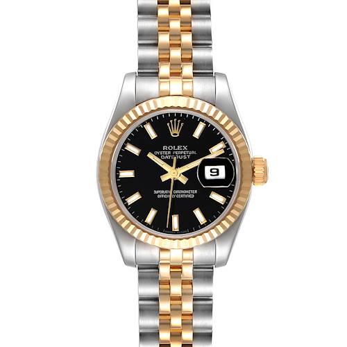 Photo of Rolex Datejust Steel Yellow Gold Black Dial Ladies Watch 179173 Box Card