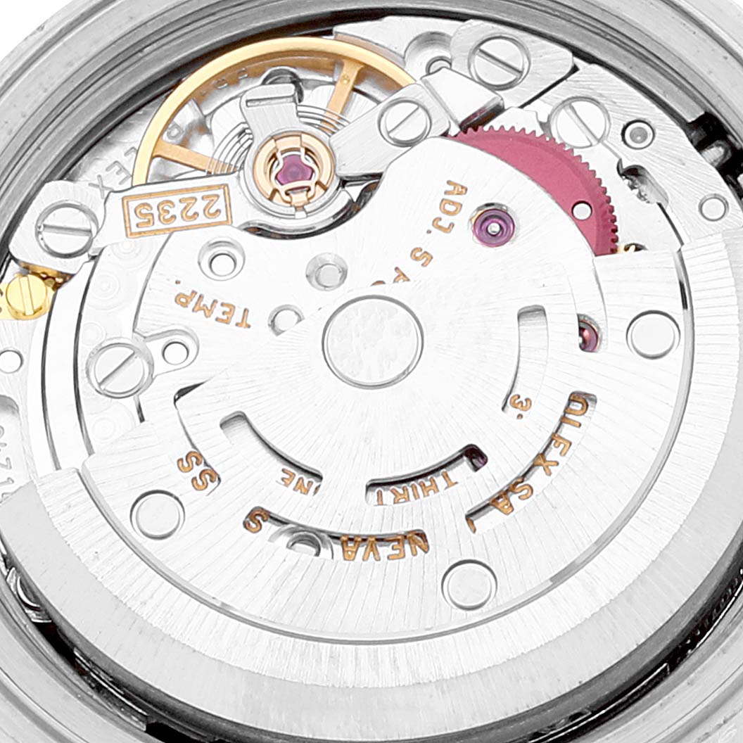 The image shows a close-up view of the movement mechanism inside a Rolex Datejust 79173 Women's Steel and Gold (two tone) Champagne Dial 79173 Women's Steel and Gold (two tone) Champagne Dial watch.
