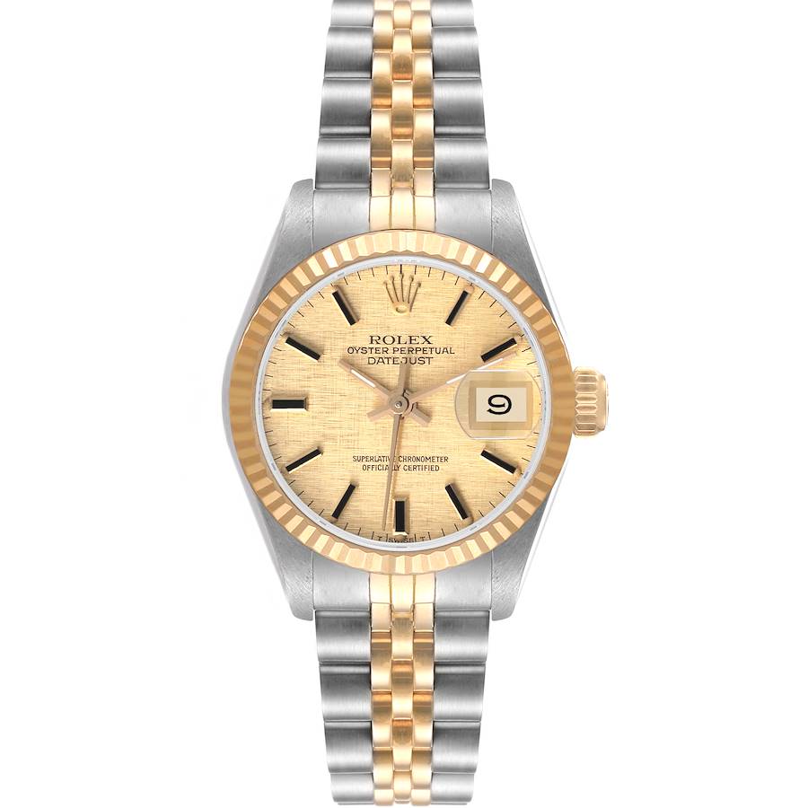 Rolex Datejust Steel Yellow Gold Linen Dial Fluted Bezel Ladies Watch 69173 SwissWatchExpo