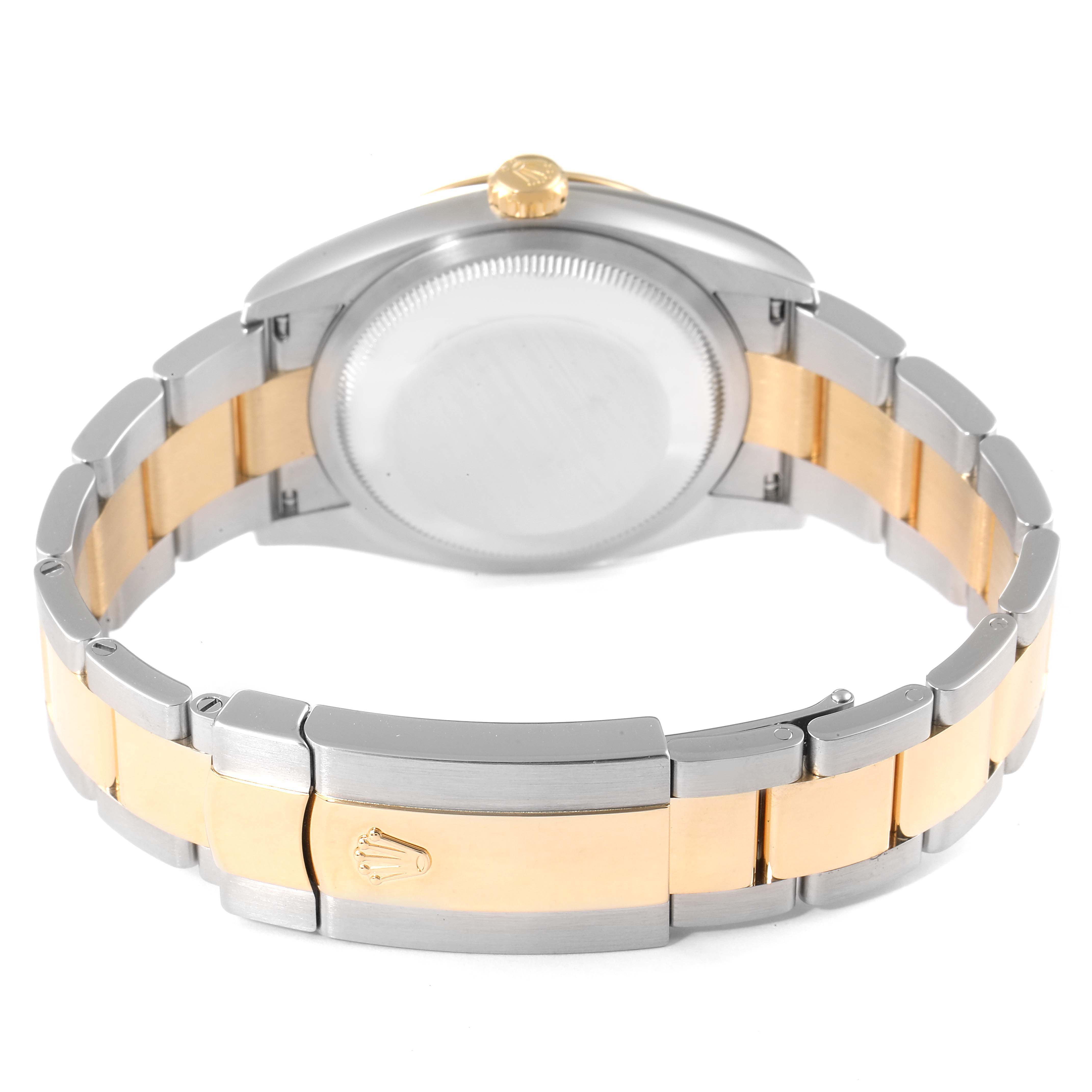 This image shows the rear view of a Rolex Datejust 126233 Men's Steel and Gold (two tone) White Dial 126233 Men's Steel and Gold (two tone) White Dial watch, focusing on the stainless steel and gold bracelet with clasp.