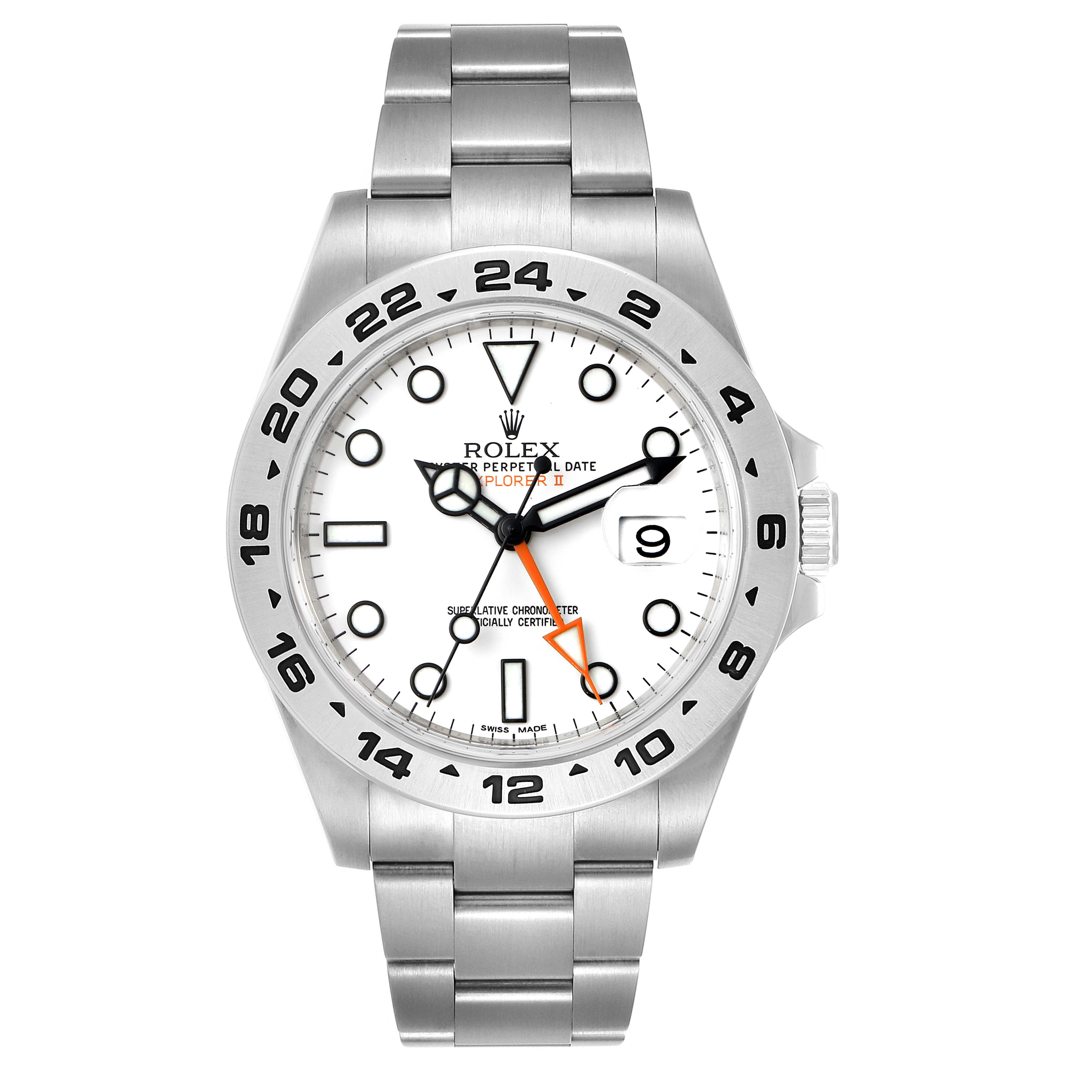 The image shows a front view of a Rolex Explorer 216570 Men's Stainless Steel White Dial 216570 Men's Stainless Steel White Dial watch, highlighting the dial, bezel, bracelet, and crown.