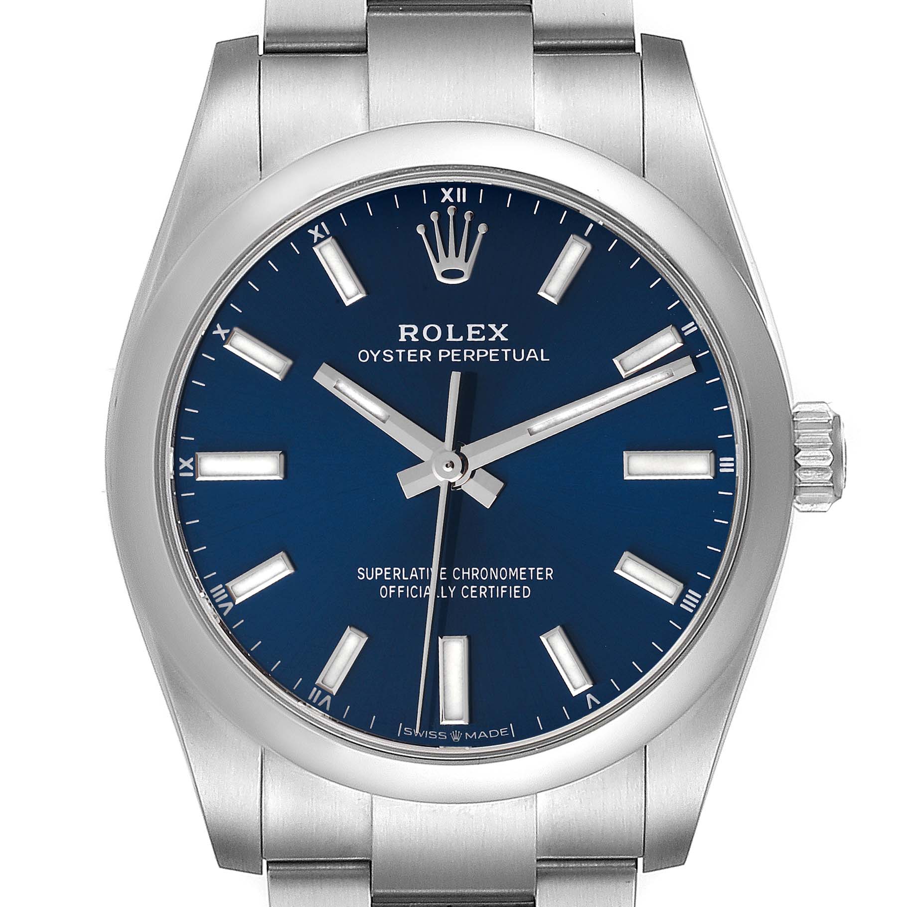 Rolex Oyster Perpetual 34mm Blue Dial Steel Mens Watch 124200 Unworn ...