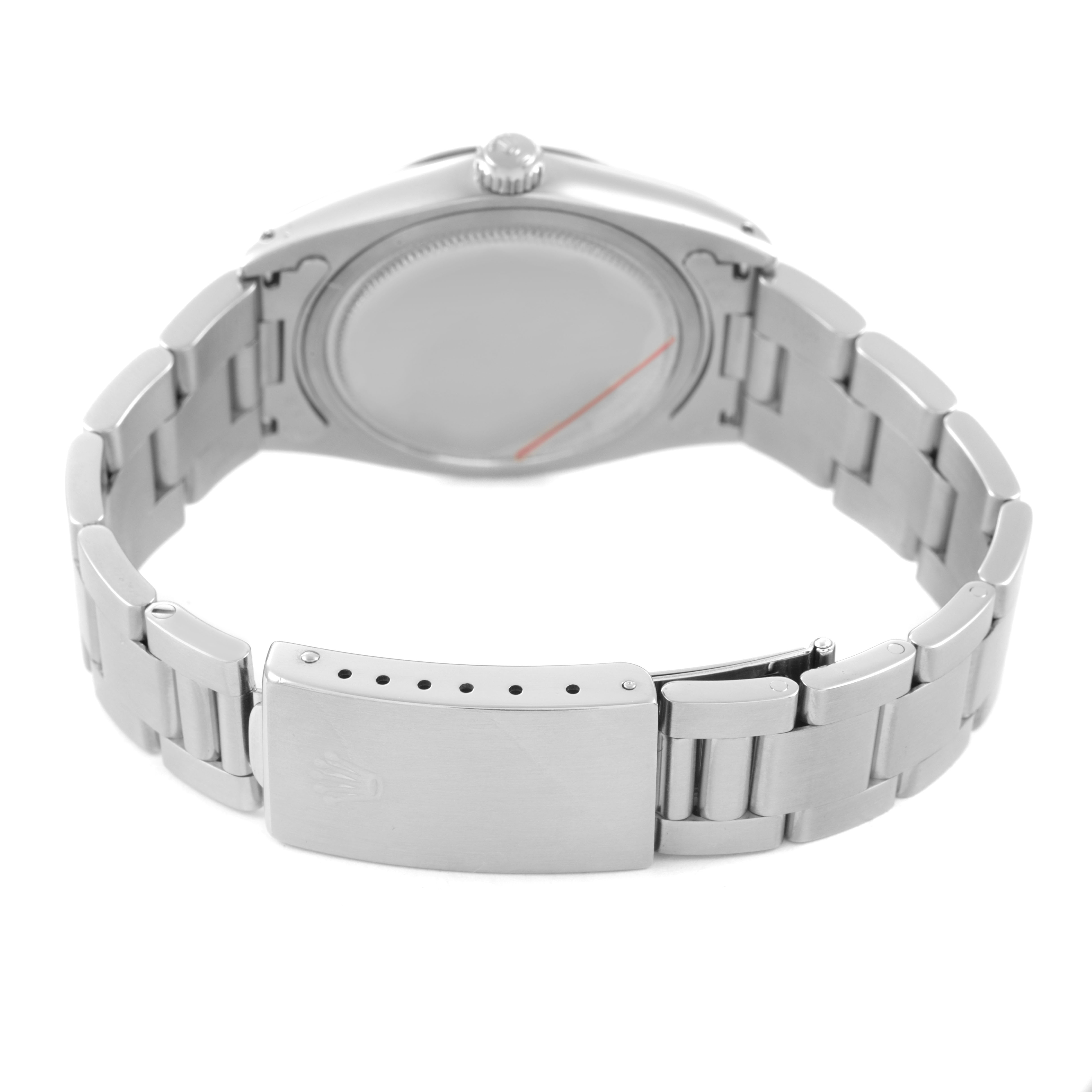 The image shows the back view of a Rolex Vintage Collection 6694 Men's Stainless Steel Silver Dial watch, highlighting the clasp and bracelet links.