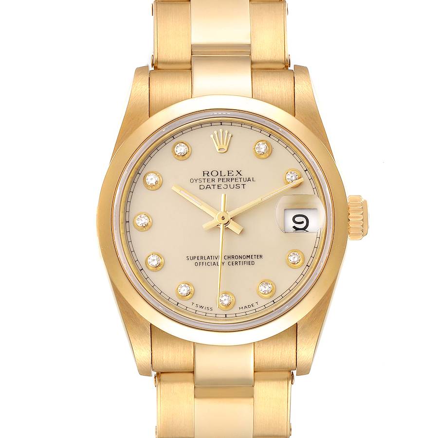 Rolex President Datejust 31 Midsize Yellow Gold Diamond Watch 68248 Box Papers SwissWatchExpo