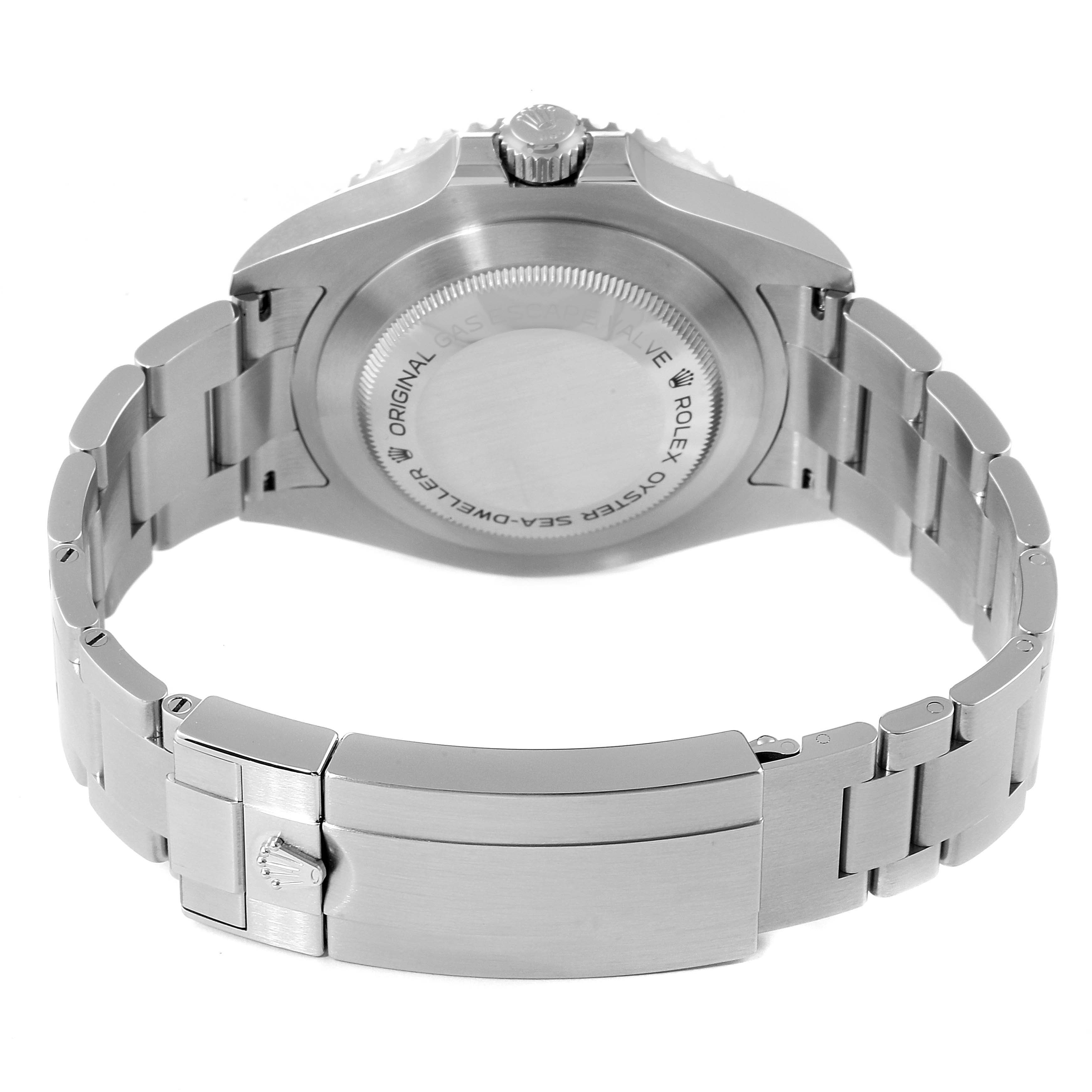 This image shows the back view of the Rolex Sea-Dweller 126600 Men
s Stainless Steel Black Dial 126600 Men
s Stainless Steel Black Dial watch, highlighting the case back, bracelet, and clasp.