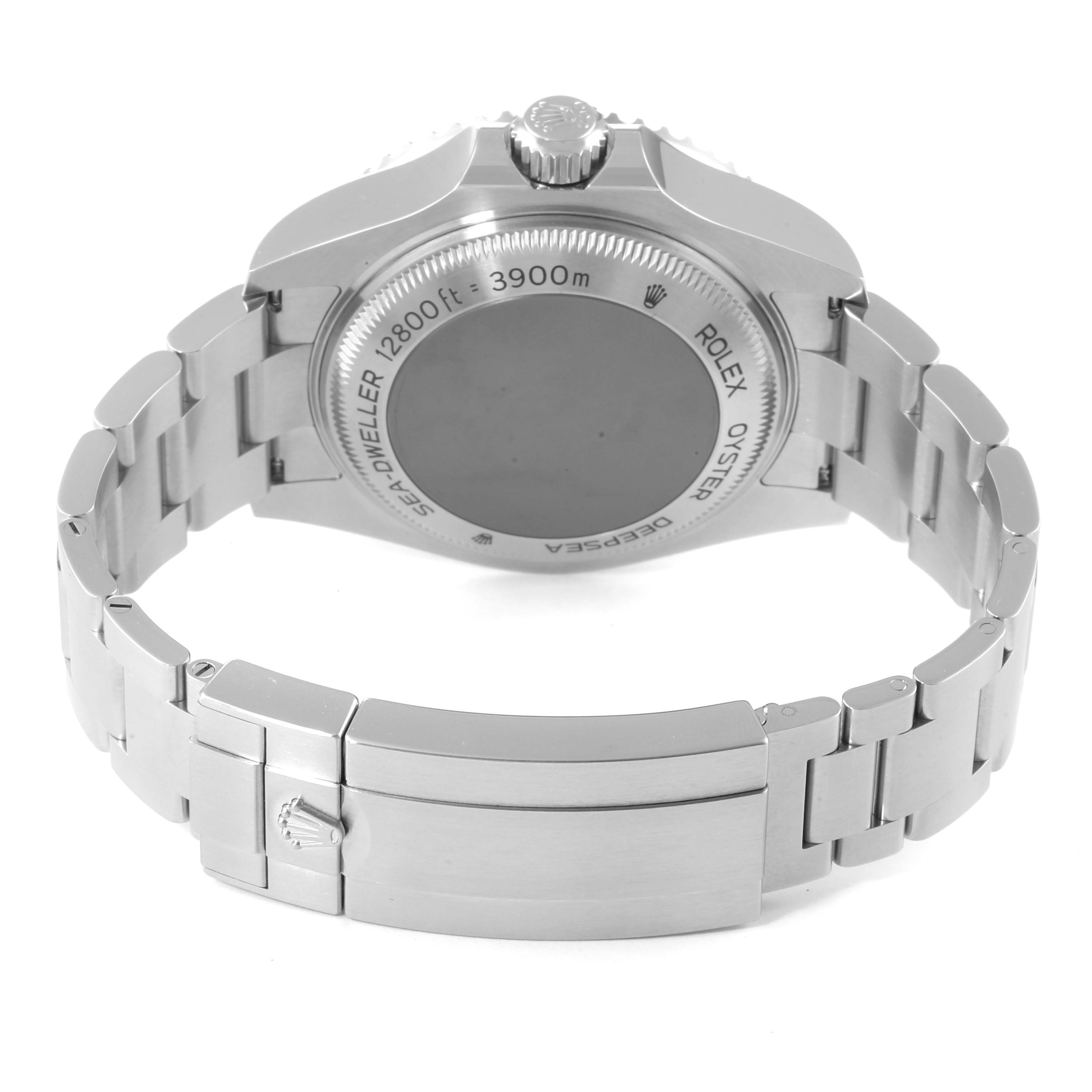 This image shows the back and bracelet of the Rolex Sea-Dweller 126660 Men
s Stainless Steel Blue Dial 126660 Men
s Stainless Steel Blue Dial watch, highlighting the case back and folding clasp.