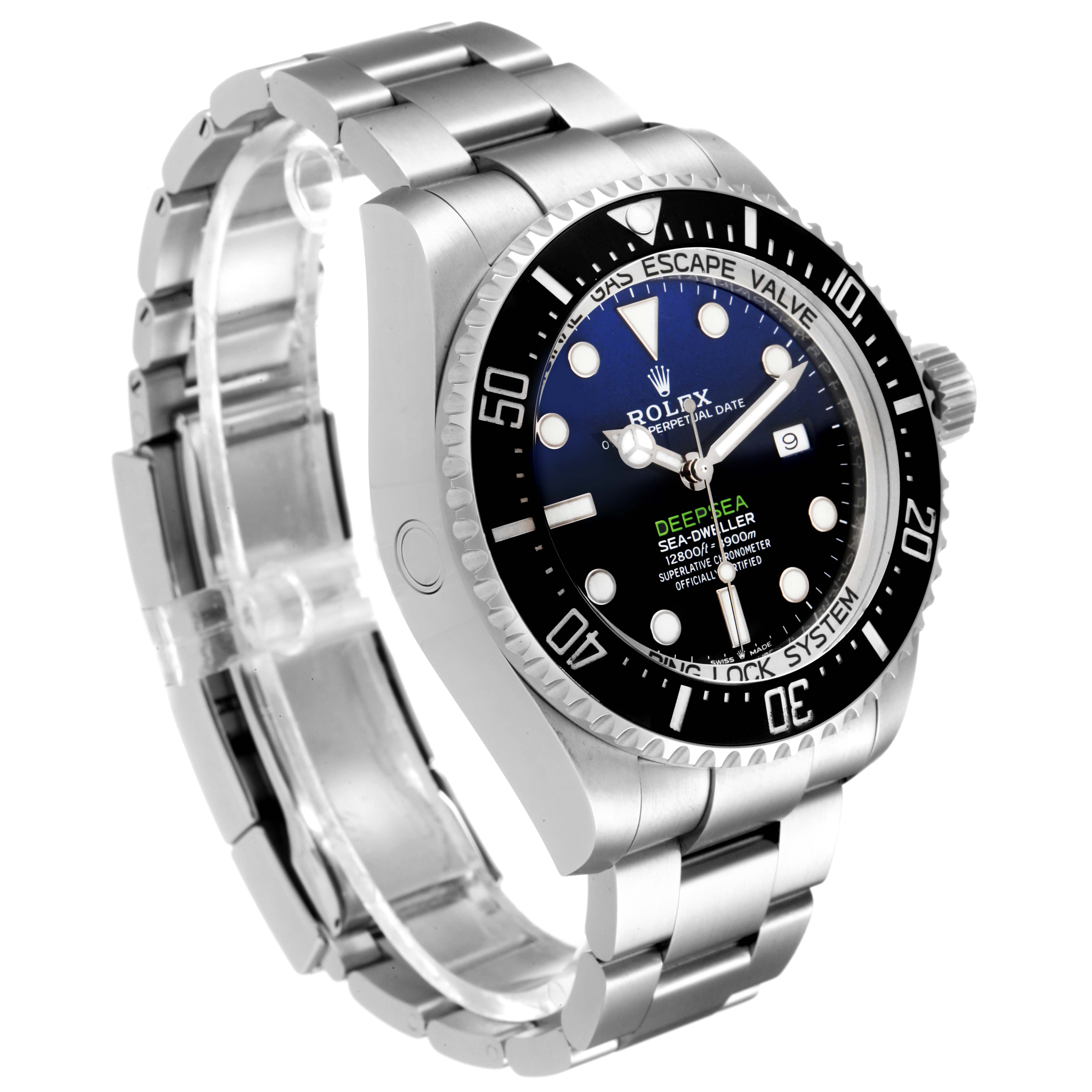 The image shows a Rolex Sea-Dweller 126660 Men
s Stainless Steel Blue Dial 126660 Men
s Stainless Steel Blue Dial watch at a three-quarter angle, highlighting the face, bezel, and bracelet.