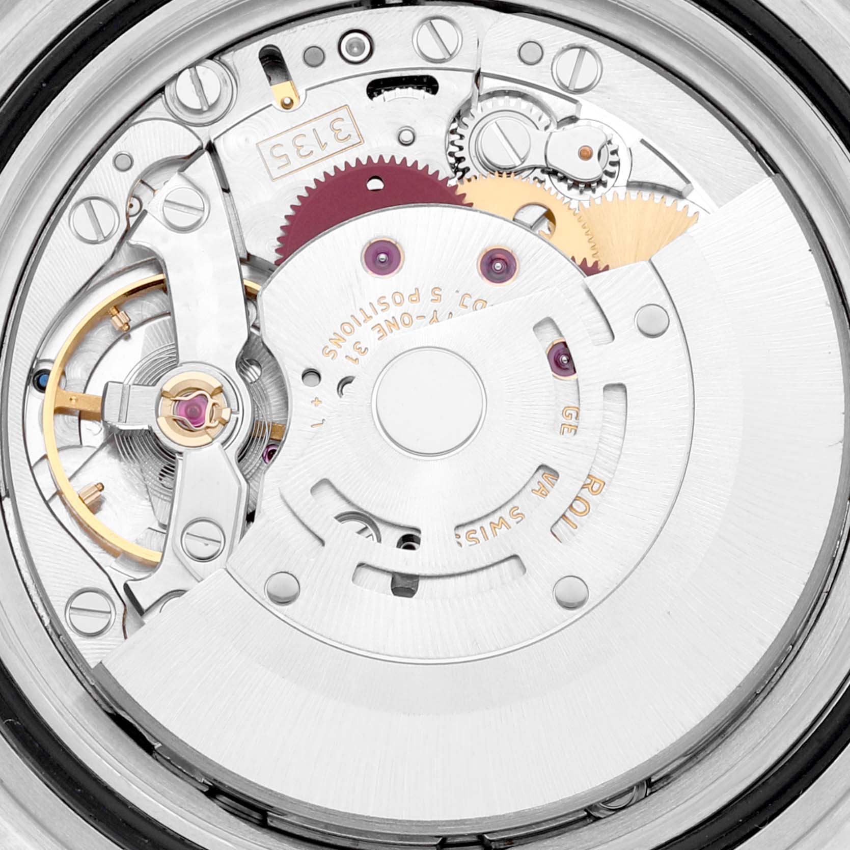 The image shows a close-up view of the movement and inner mechanics of the Rolex Submariner 16610 Men
s Stainless Steel Black Dial 16610 Men
s Stainless Steel Black Dial watch.