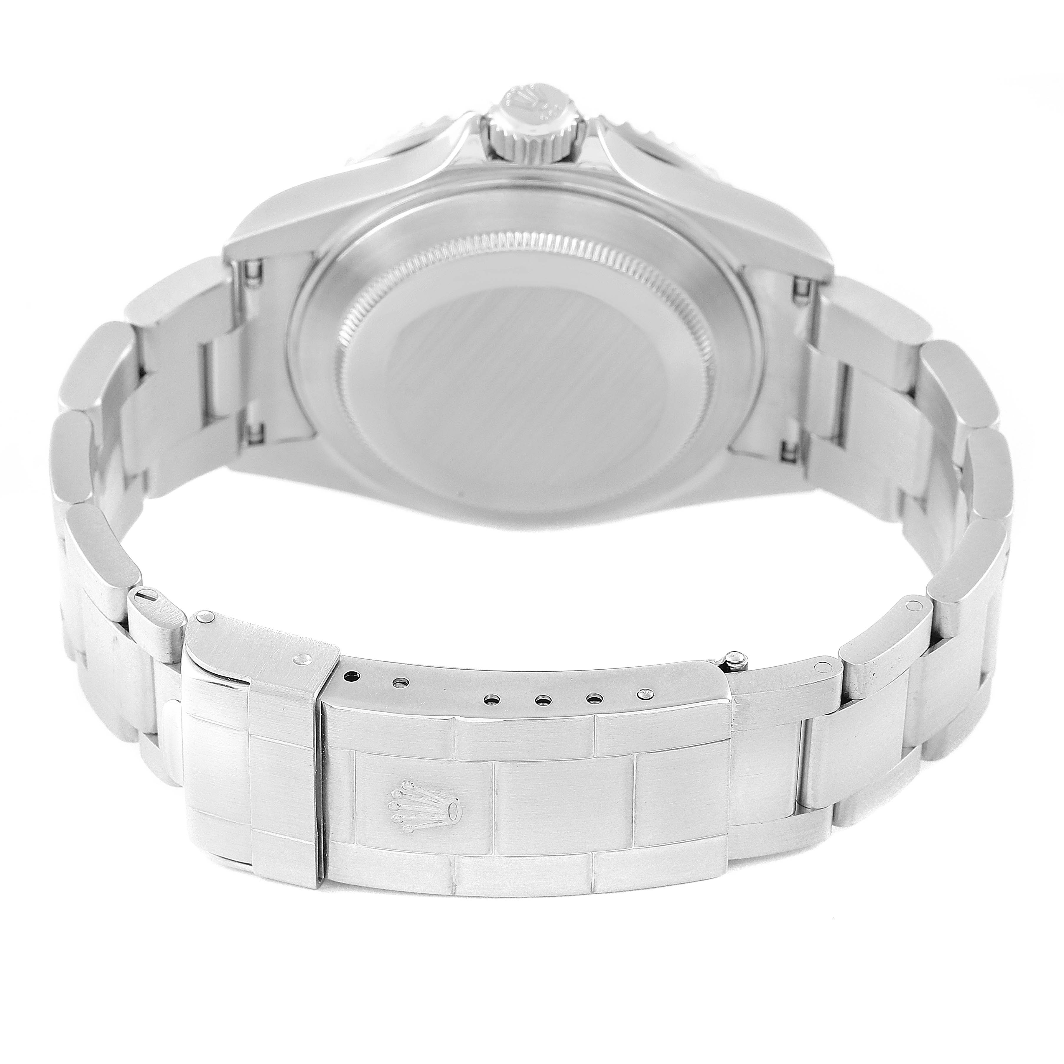 The image shows the back view of a Rolex Submariner 16610 Men's Stainless Steel Black Dial 16610 Men's Stainless Steel Black Dial watch, focusing on the case back and bracelet clasp.