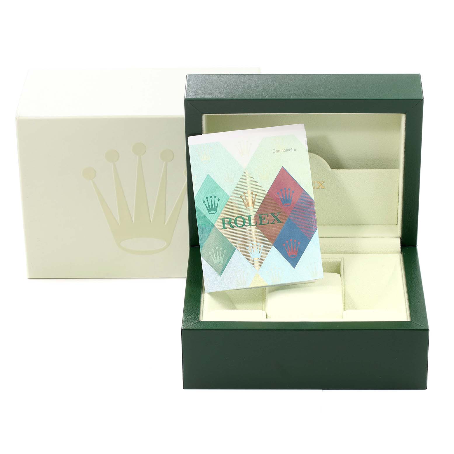 The image shows an opened Rolex Submariner 16610 Men's Stainless Steel Black Dial 16610 Men's Stainless Steel Black Dial watch box with packaging and documentation.