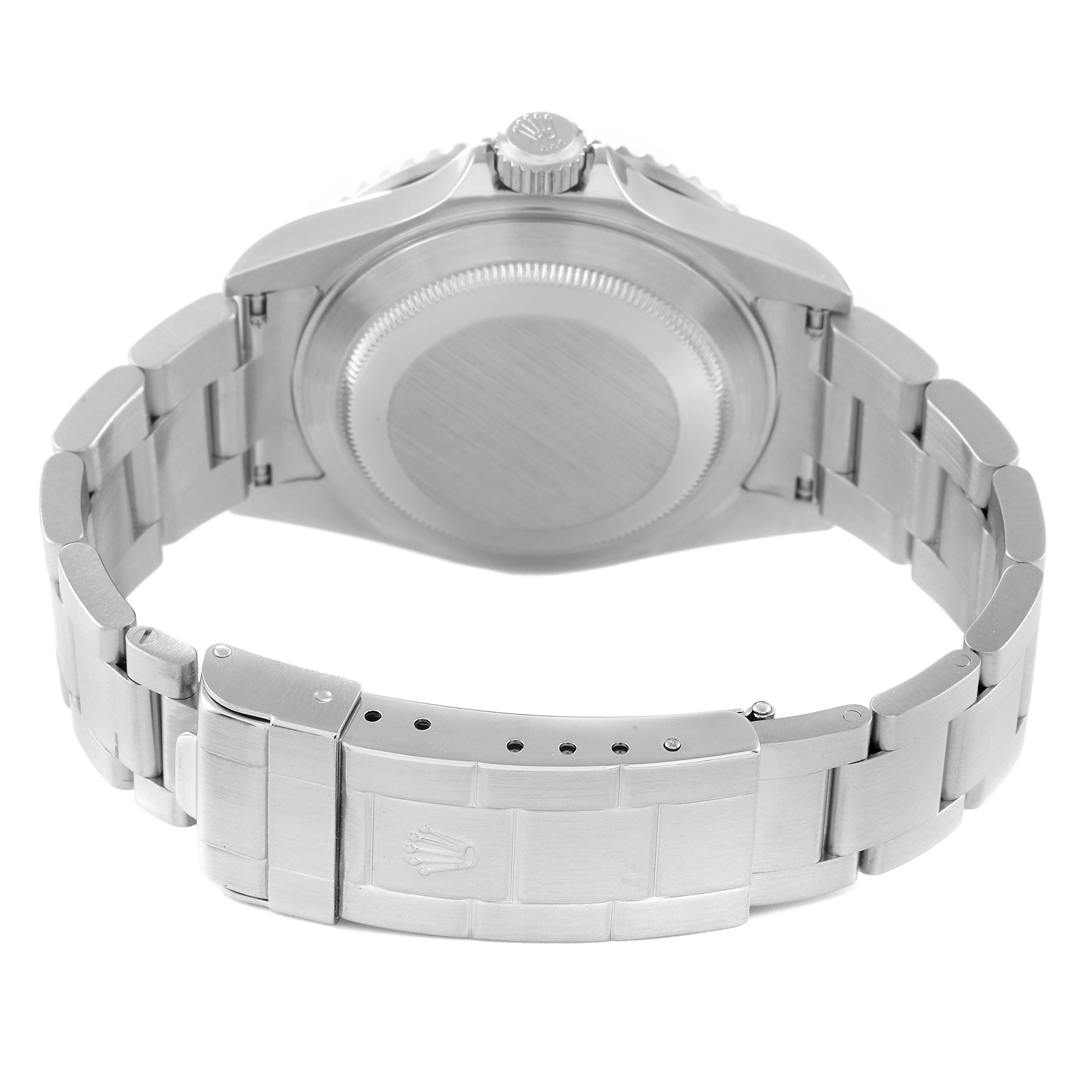 The image shows the back view of a Rolex Submariner 16610 Men
s Stainless Steel Black Dial 16610 Men
s Stainless Steel Black Dial, highlighting the bracelet and clasp.