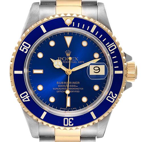 Photo of Rolex Submariner Steel Yellow Gold Blue Dial Mens Watch 16613 Box Papers
