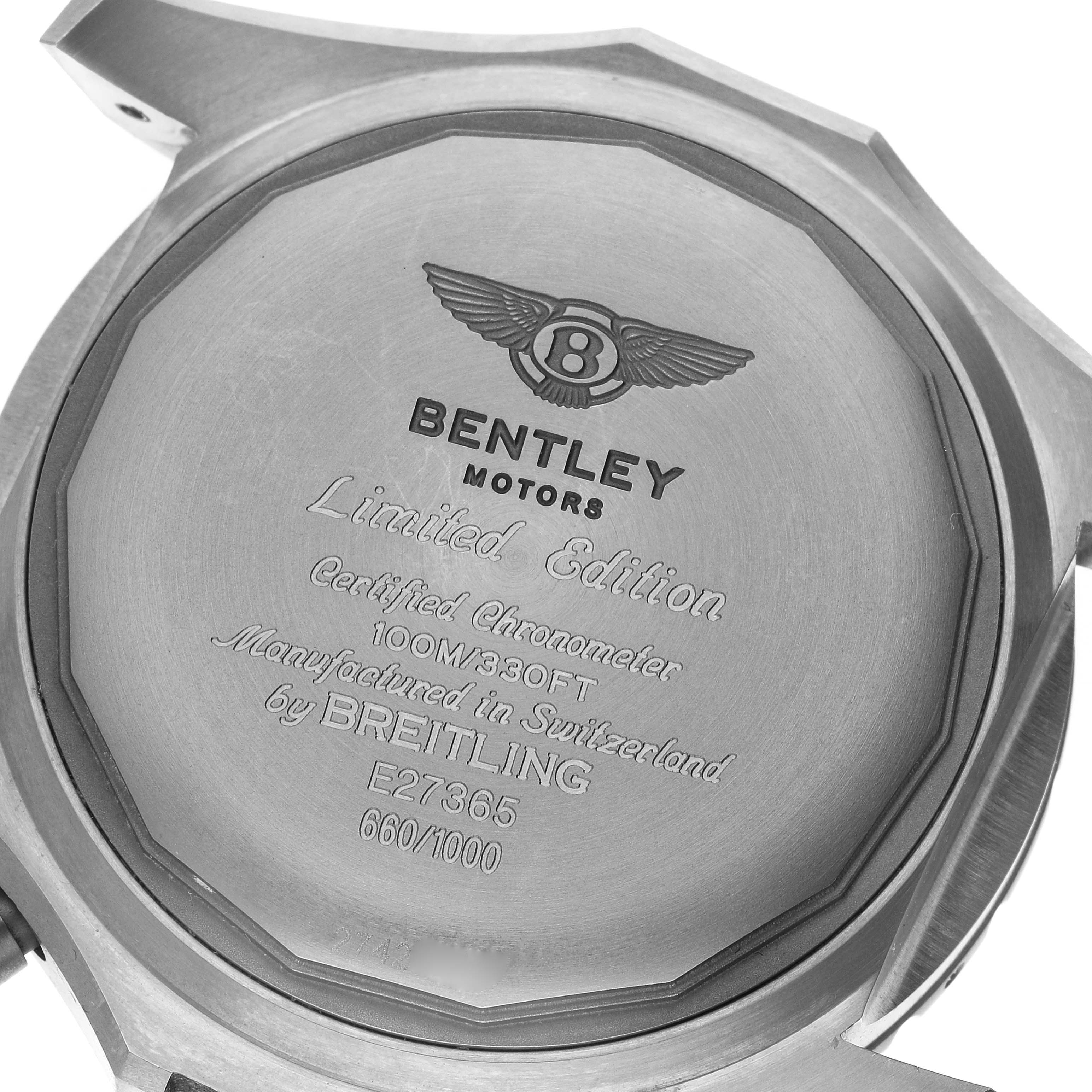 The image shows the back of a Bentley model by Breitling, displaying the branding and limited edition engraving.