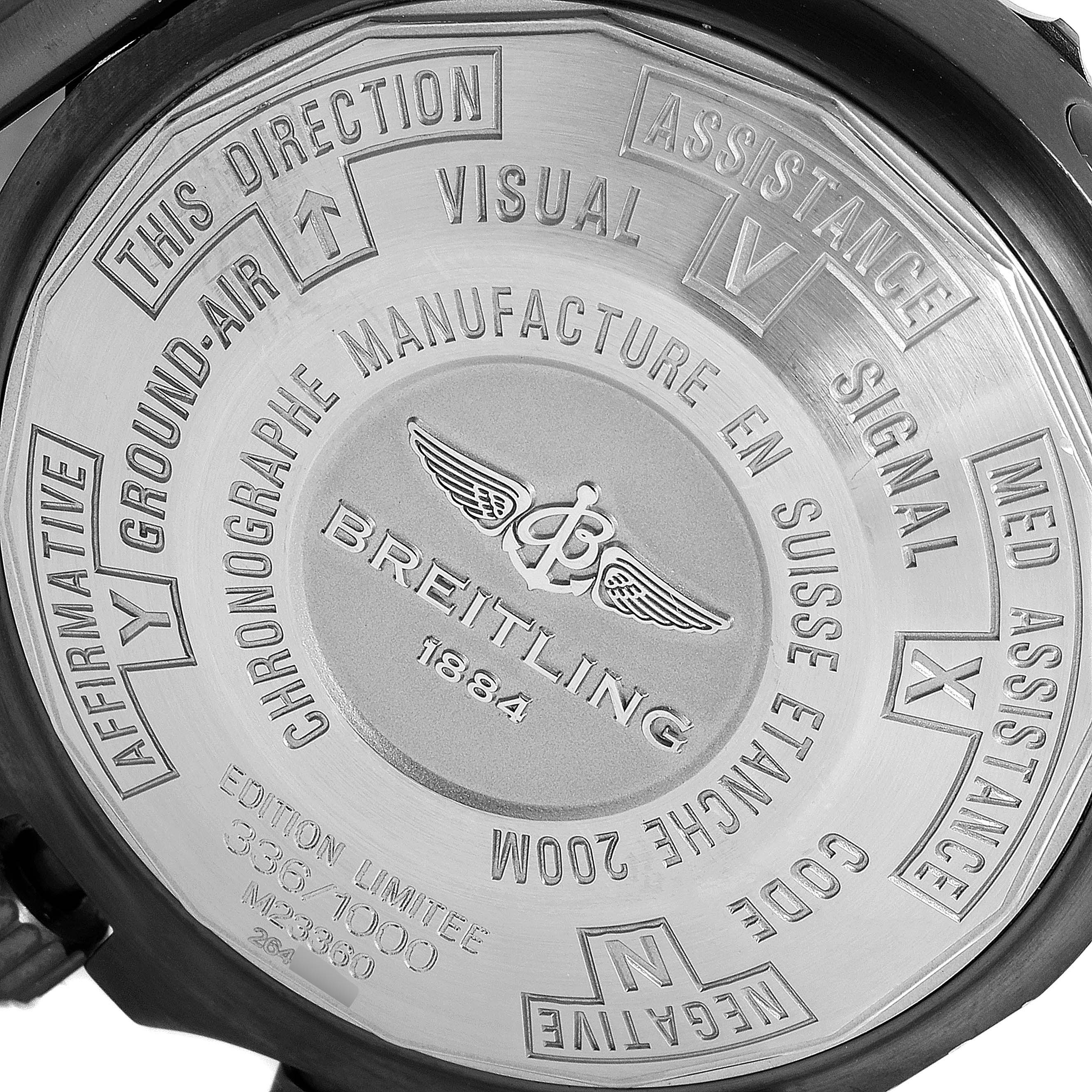 The image shows the case back of a Breitling Limited Series model watch, featuring its inscriptions and logo.