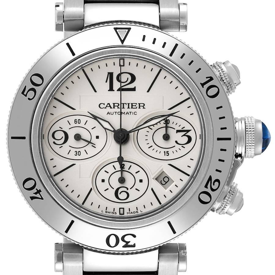 Cartier Pasha Seatimer Chronograph Steel Mens Watch W31089M7 Papers SwissWatchExpo
