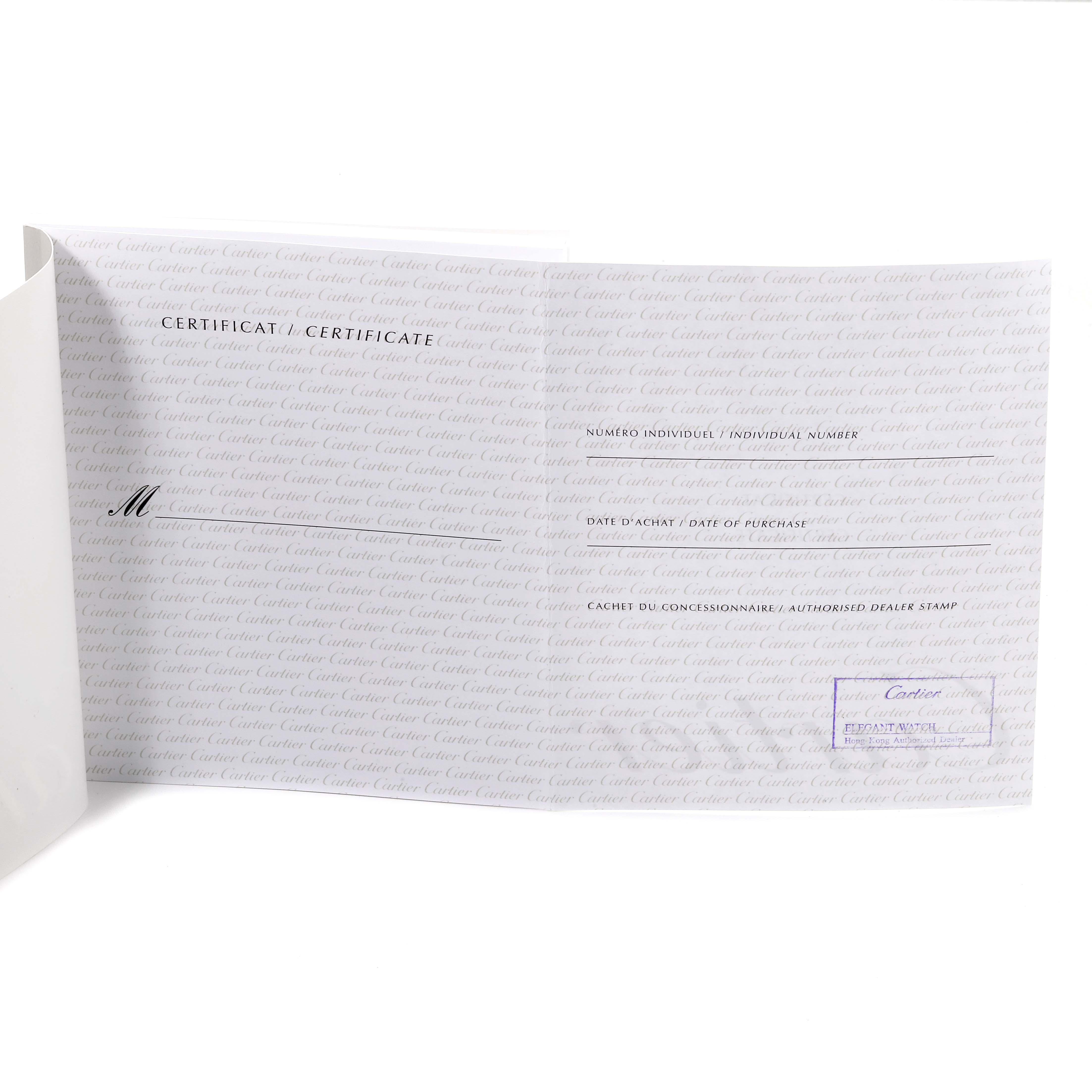 This image shows the warranty certificate for the Cartier Tank Divan W6300556‏ Women
s Yellow Gold Silver Dial W6300556‏ Women
s Yellow Gold Silver Dial watch.