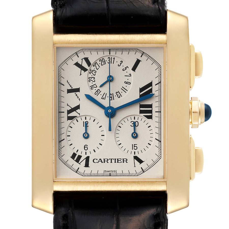 Cartier Tank Francaise Chronoflex 18K Yellow Gold Mens Watch W5000556 SwissWatchExpo