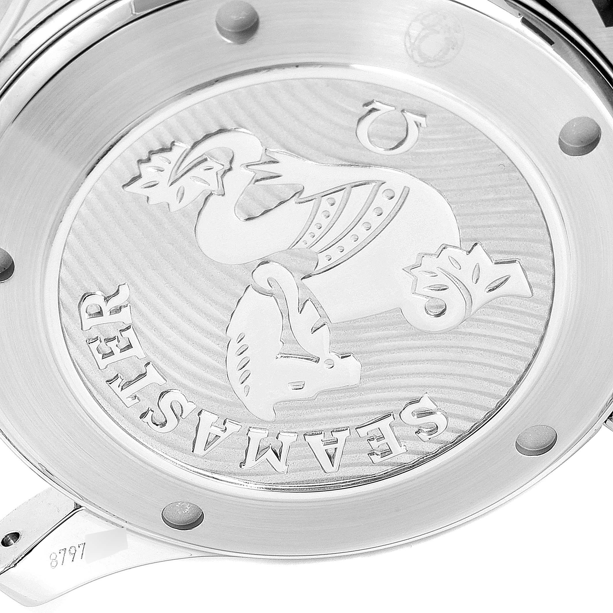 This image shows the case back of an Omega Seamaster 212.30.41.20.01.003 Men
s Stainless Steel Black Dial 212.30.41.20.01.003 Men
s Stainless Steel Black Dial watch, highlighting the engraved logo and model name.