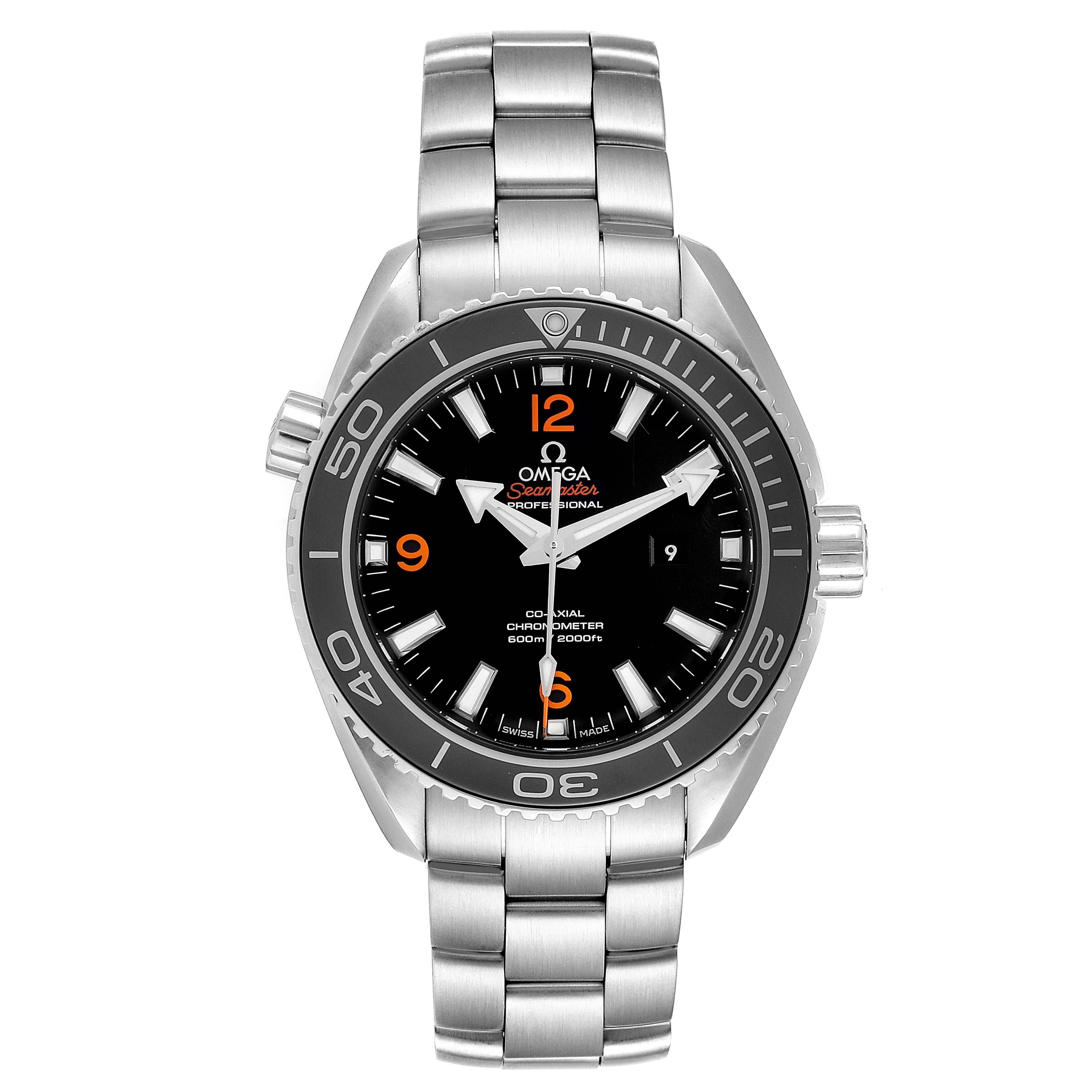This is a front view of an Omega Seamaster 232.30.38.20.01.002 Men
s Stainless Steel Black Dial 232.30.38.20.01.002 Men
s Stainless Steel Black Dial watch, showing the dial, bezel, hands, and bracelet.