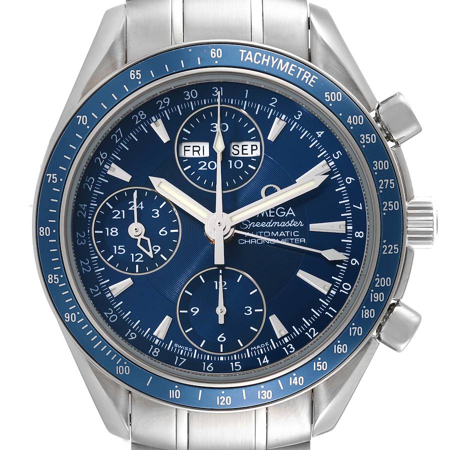 Omega Speedmaster Day Date Blue Dial Chronograph Mens Watch 3222.80.00 Box Card SwissWatchExpo