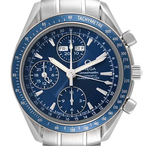 Photo of Omega Speedmaster Day Date Blue Dial Chronograph Mens Watch 3222.80.00 Box Card