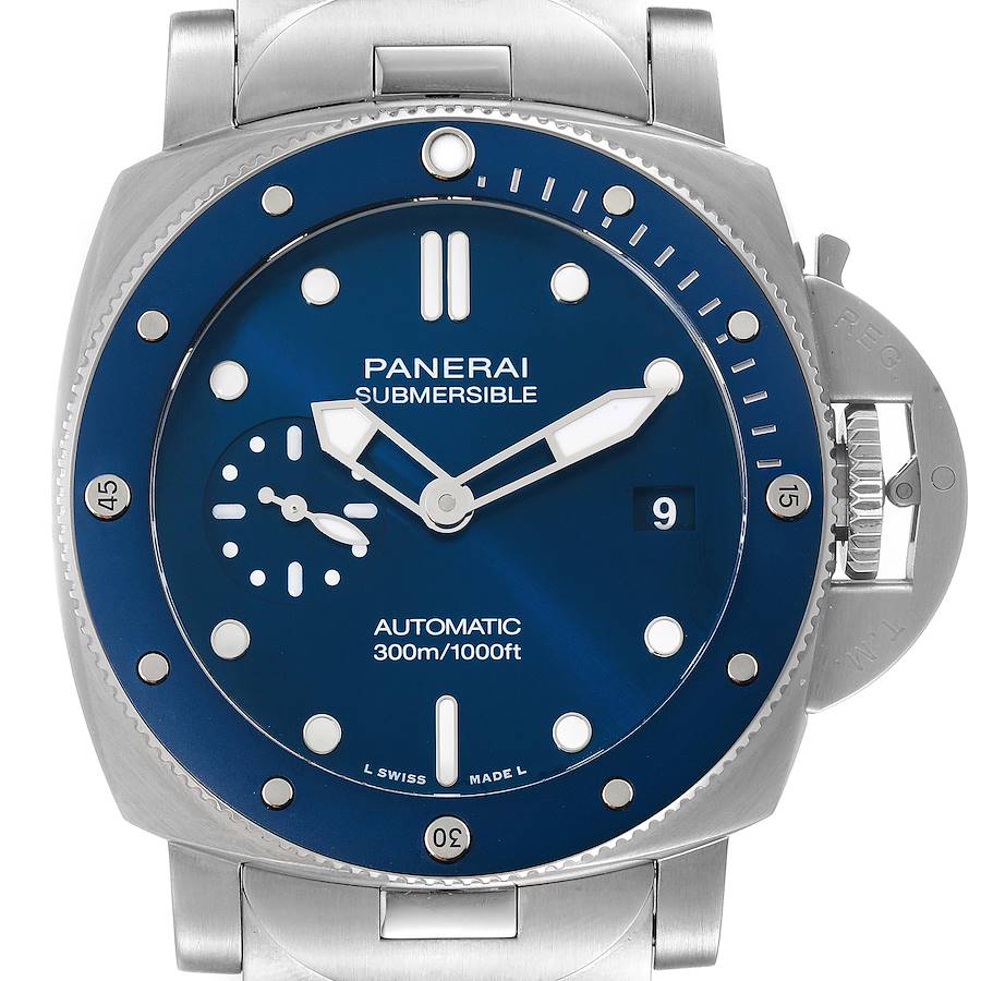 Panerai Submersible Blu Notte Blue Dial Steel Mens Watch PAM01068 Box Card SwissWatchExpo