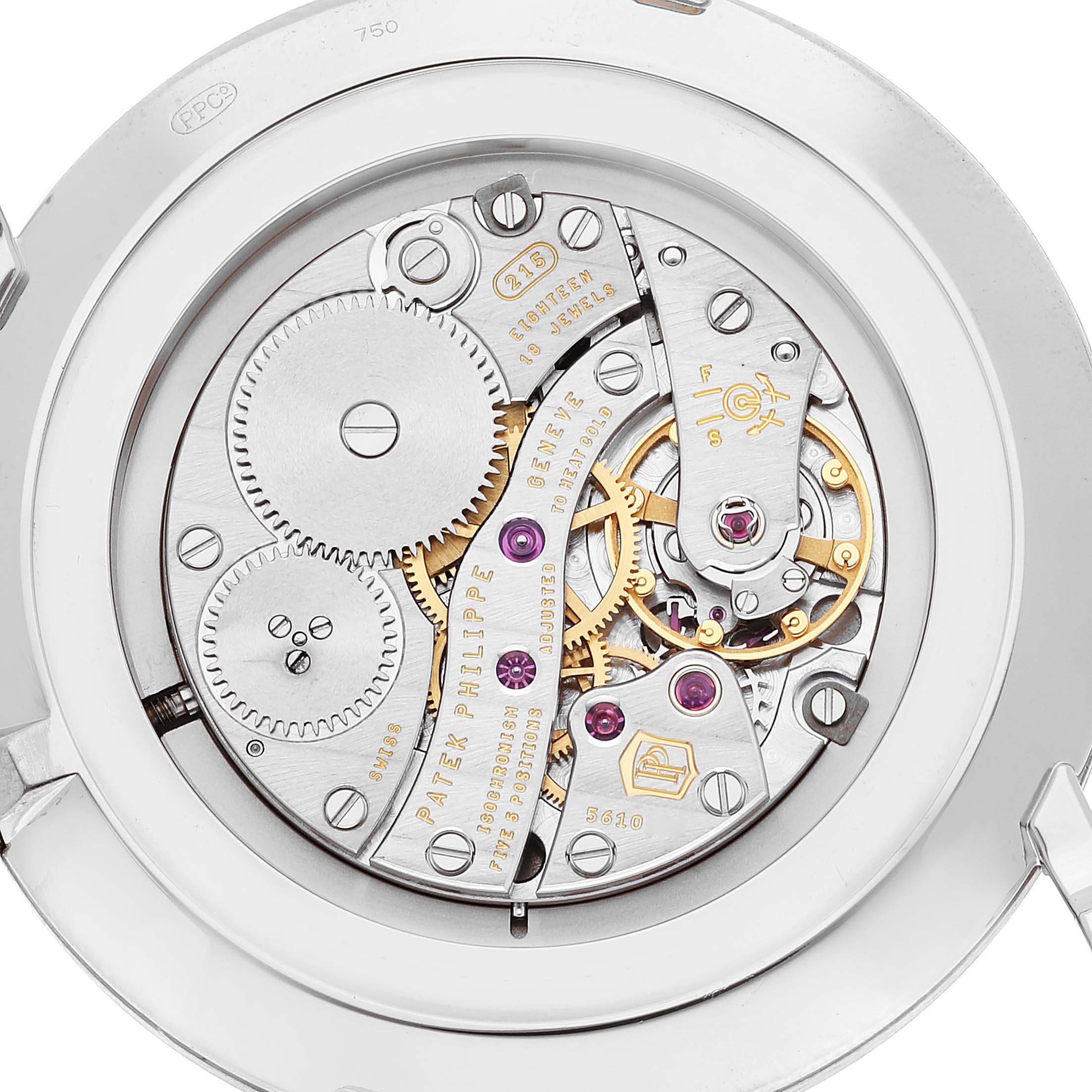 This image shows the movement of the Patek Philippe Calatrava 5119G Men
s White Gold White Dial 5119G Men
s White Gold White Dial watch viewed from the back.