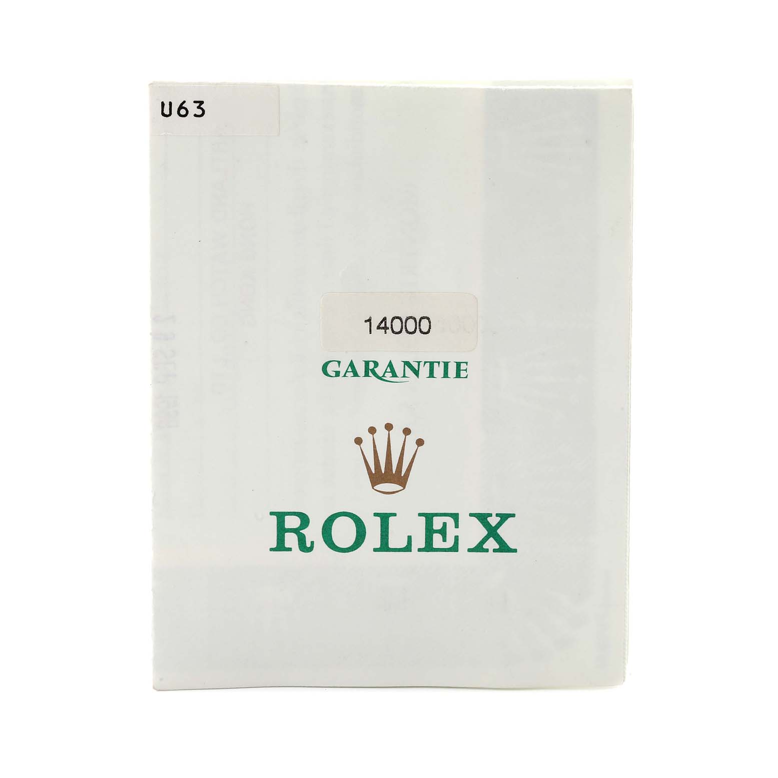 The image shows the front view of a garantie booklet for a Rolex Air-King 14000 Men's Stainless Steel Blue Dial 14000 Men's Stainless Steel Blue Dial watch.