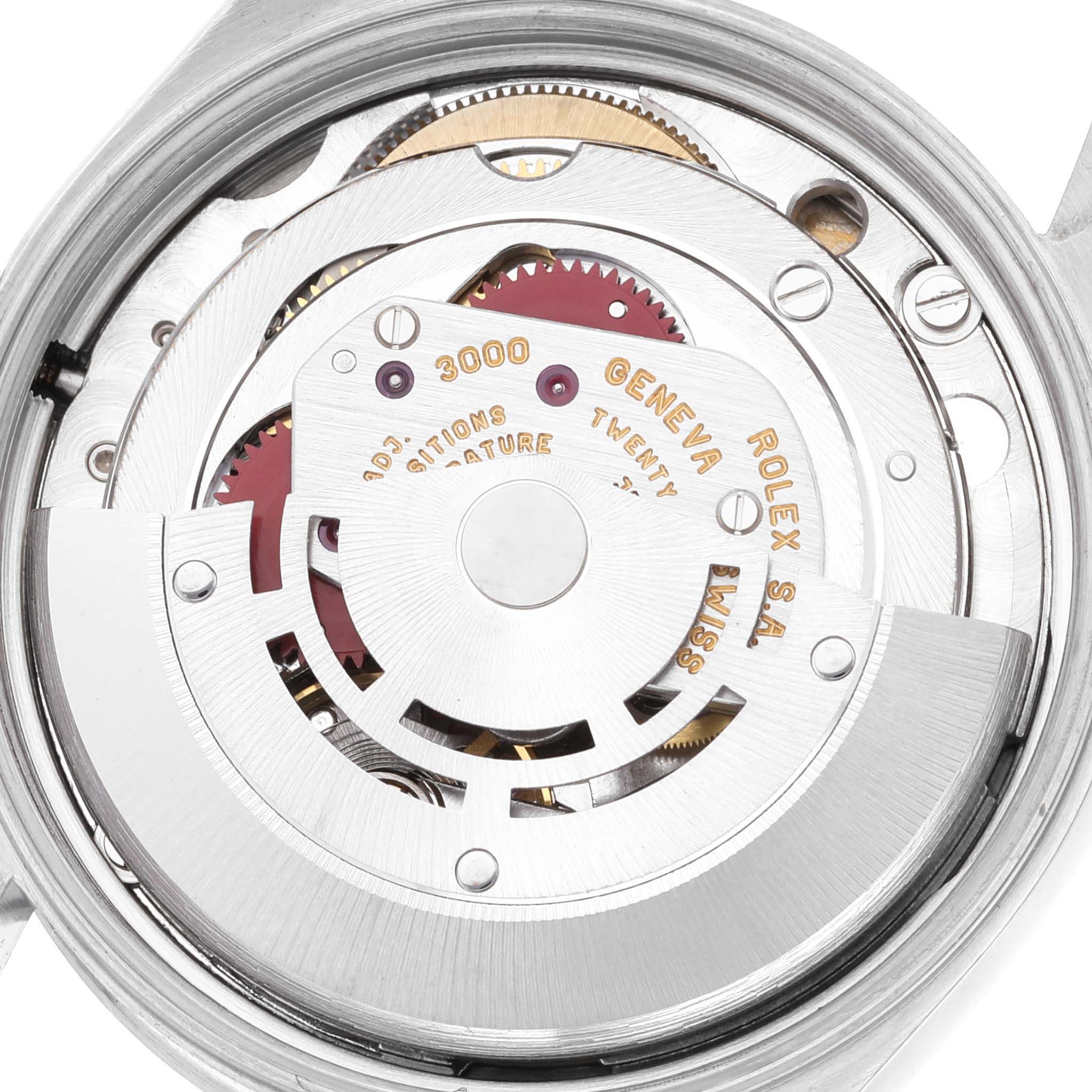 This image shows the internal mechanism of the Rolex Air-King 14000 Men's Stainless Steel Blue Dial 14000 Men's Stainless Steel Blue Dial watch from a top-down perspective.