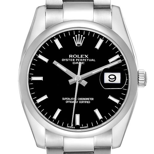 Photo of Rolex Date Black Dial Oyster Bracelet Steel Mens Watch 115200