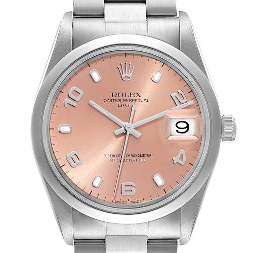 Photo of Rolex Date Salmon Dial Smooth Bezel Steel Mens Watch 15200