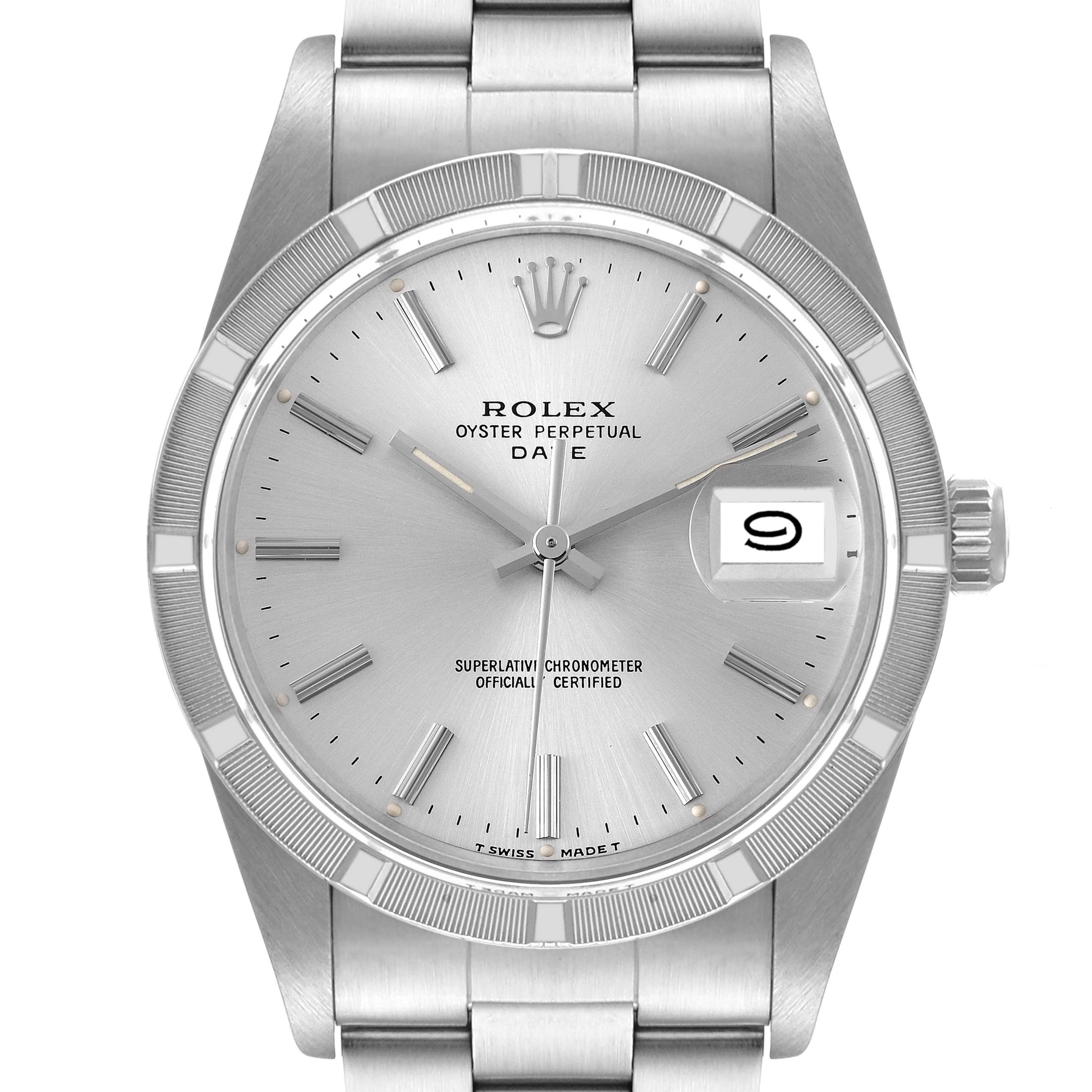 This Rolex Vintage Collection 15010 Men's Stainless Steel Silver Dial 15010 Men's Stainless Steel Silver Dial watch is shown from the front, highlighting the dial, bezel, and bracelet.