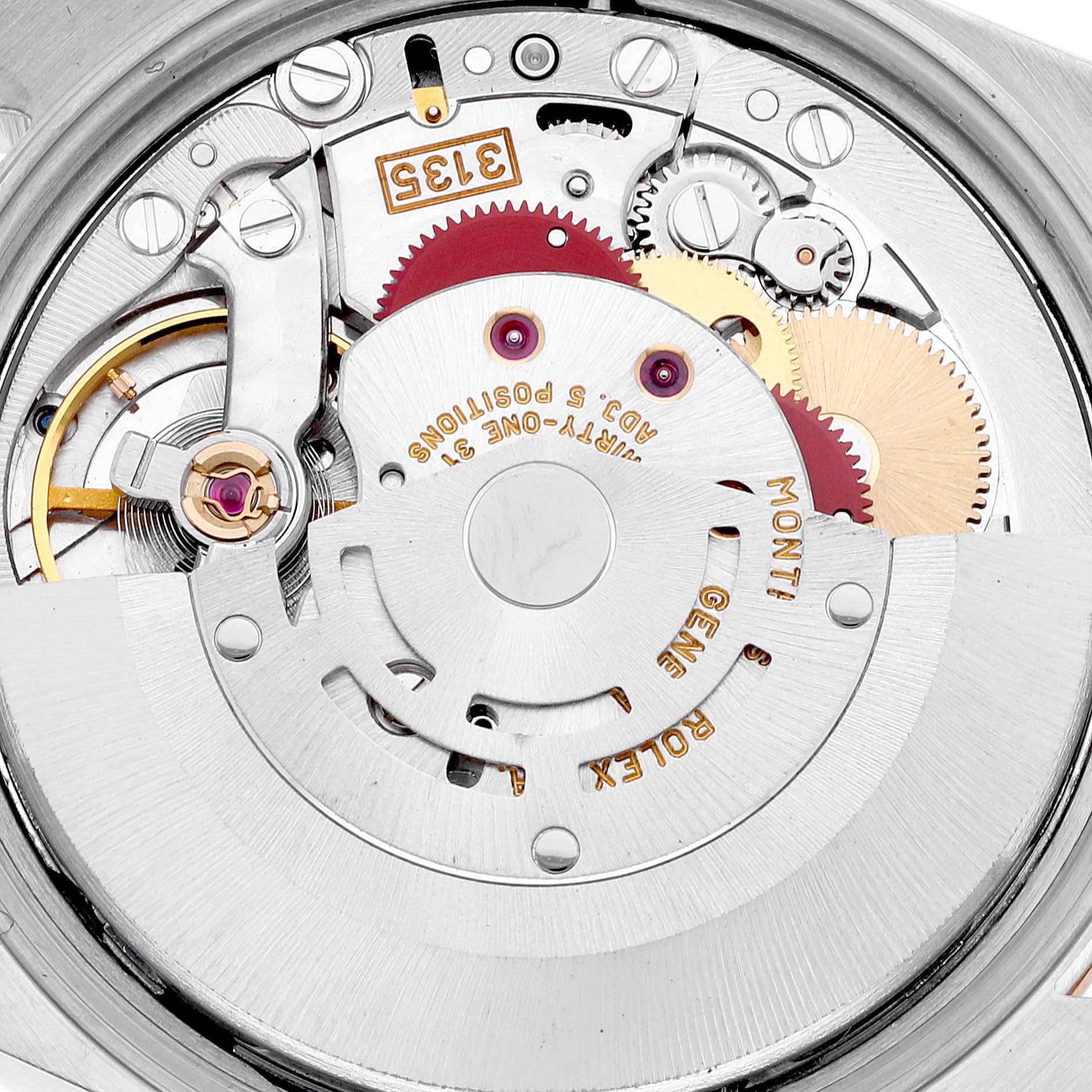 This image shows the movement mechanism from a rear angle of a Rolex Date 15223 Men's Steel and Gold (two tone) Champagne Dial 15223 Men's Steel and Gold (two tone) Champagne Dial model watch.