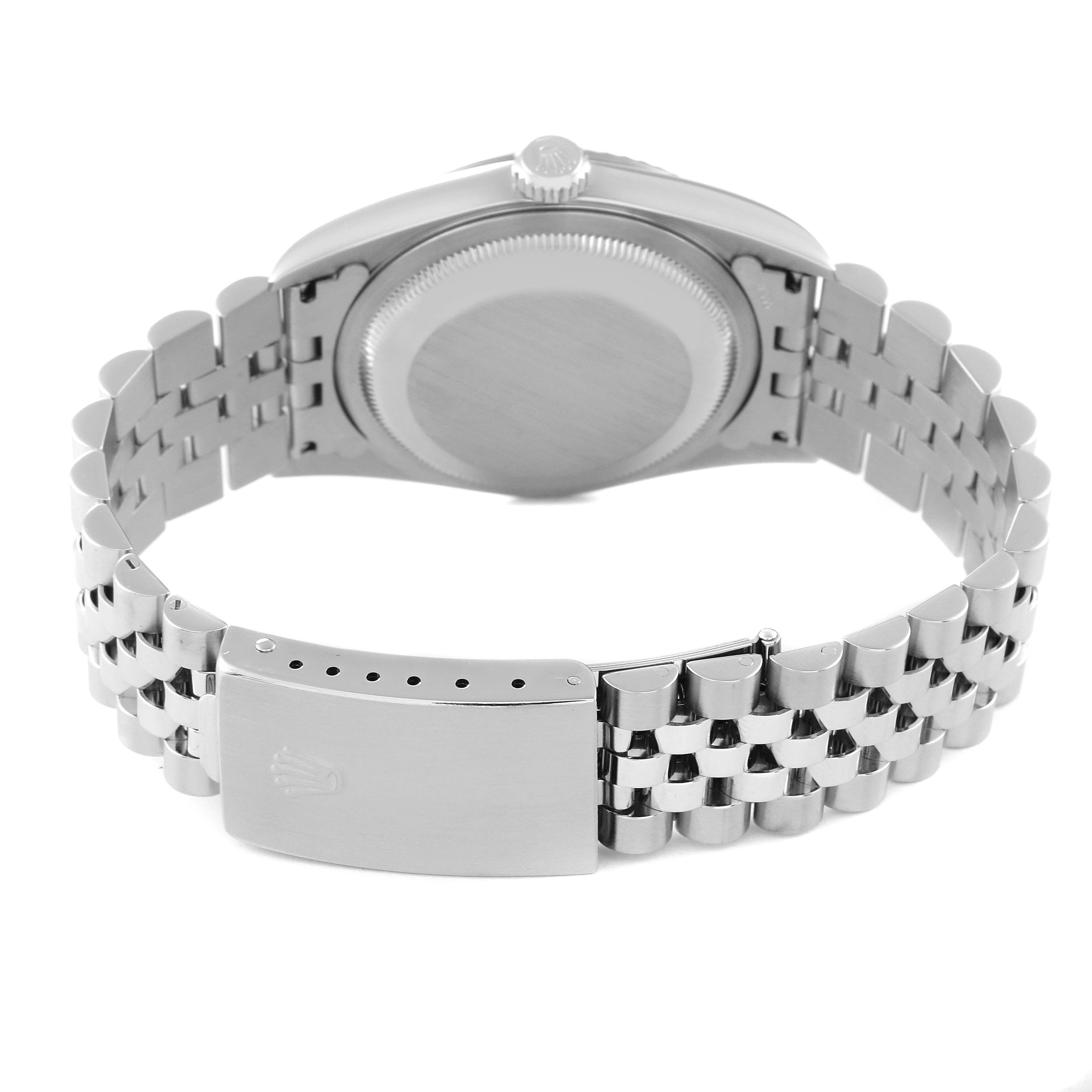 The image shows the back case and bracelet clasp of a Rolex Datejust 16234 Men's Stainless Steel Silver Dial 16234 Men's Stainless Steel Silver Dial watch from a rear angle.