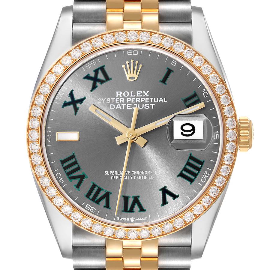 Rolex Datejust Steel Yellow Gold Wimbledon Dial Diamond Mens Watch 126283 SwissWatchExpo