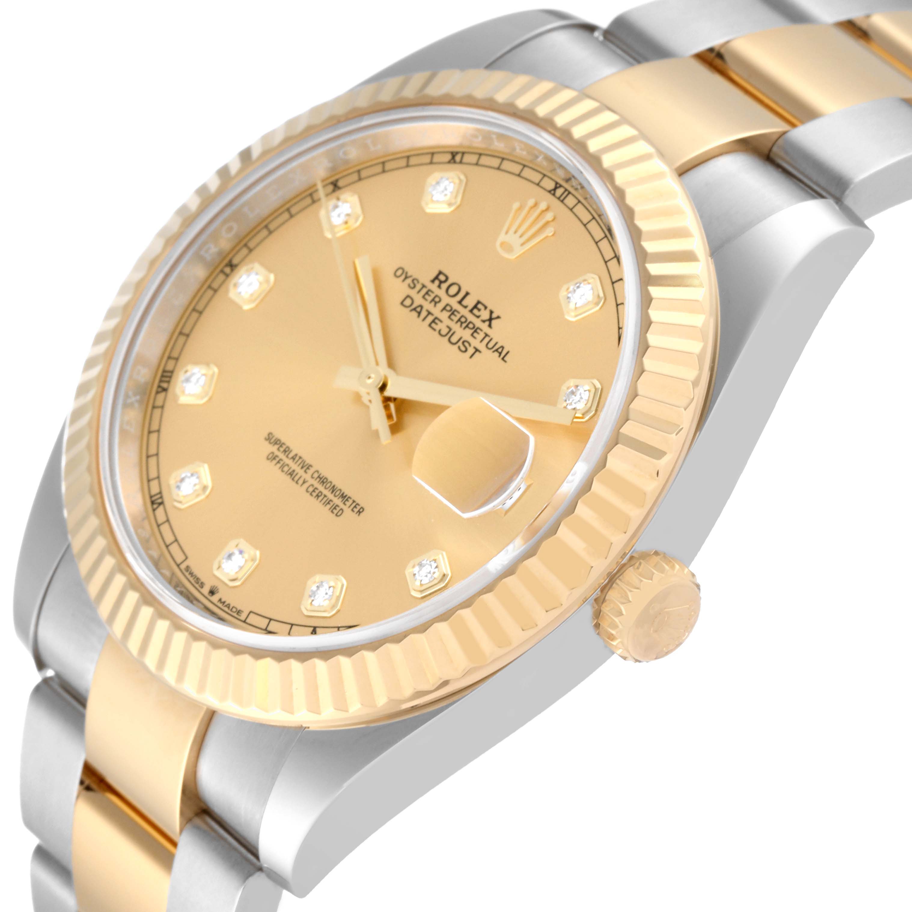 The image shows a close-up, angled view of the Rolex Datejust 41 126333 Men's Steel and Gold (two tone) Champagne Dial 126333 Men's Steel and Gold (two tone) Champagne Dial watch, highlighting the dial, bezel, and part of the bracelet.