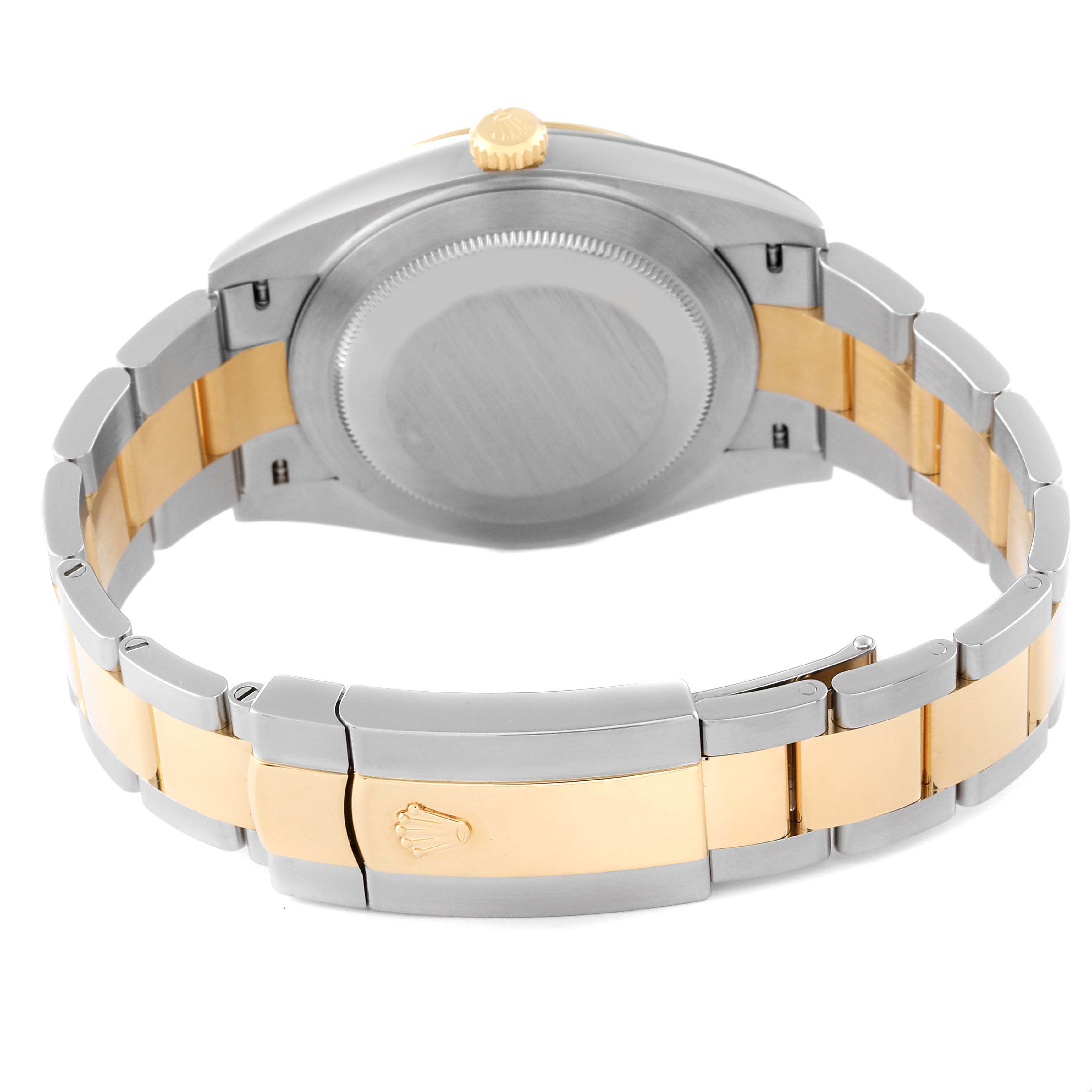 The image shows the back view of a Rolex Datejust 41 126333 Men's Steel and Gold (two tone) Champagne Dial 126333 Men's Steel and Gold (two tone) Champagne Dial watch, highlighting its two-tone bracelet and closed clasp.