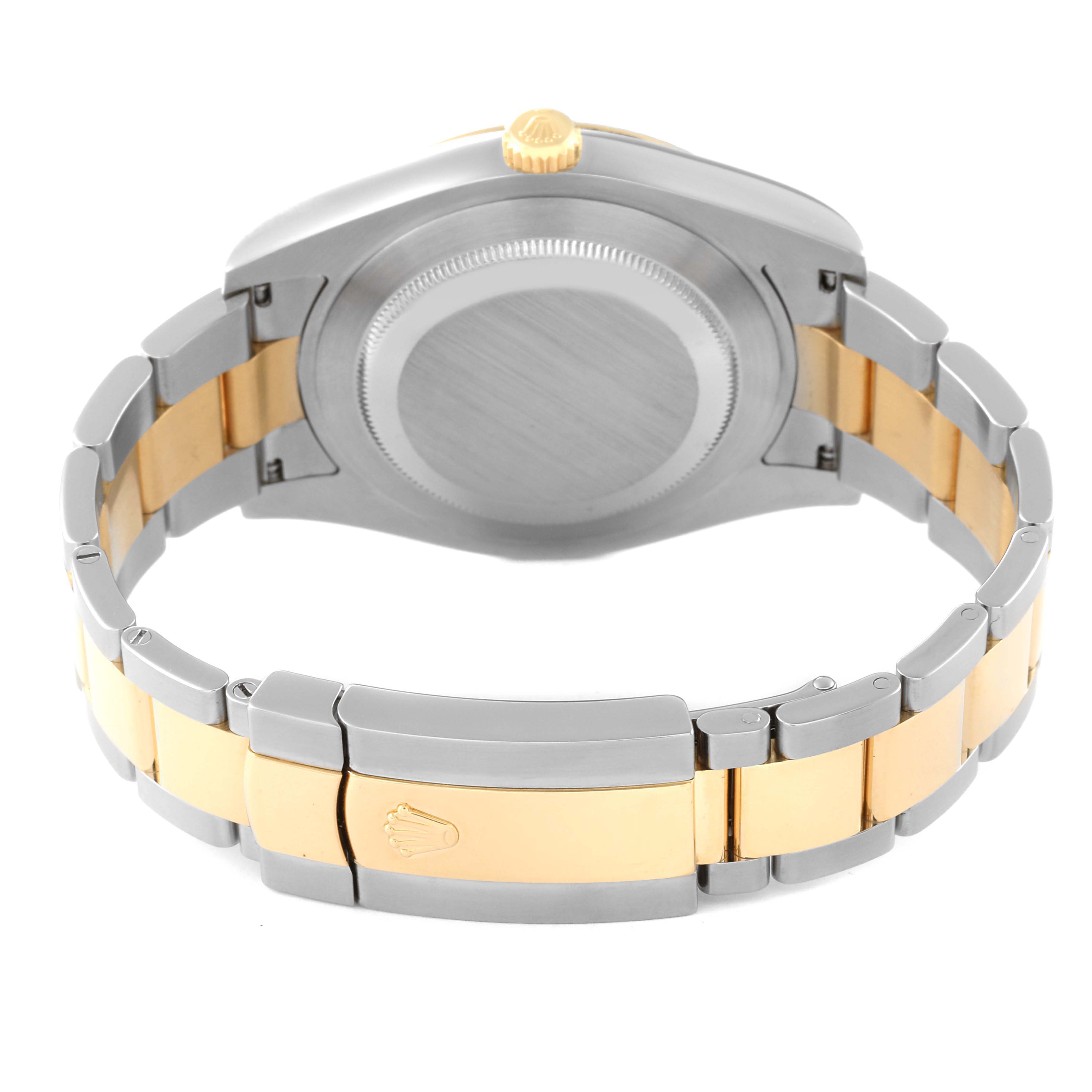 The image shows a rear view of a Rolex Datejust 41 116333 Men's Steel and Gold (two tone) Black Dial 116333 Men's Steel and Gold (two tone) Black Dial watch, highlighting the clasp, bracelet, and caseback.