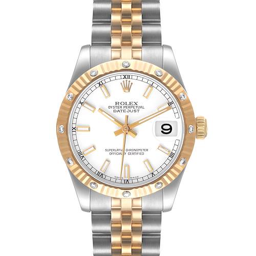 Photo of Rolex Datejust Midsize Yellow Gold Steel White Dial Diamond Watch 178313