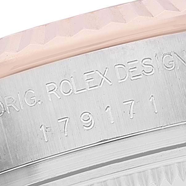 The image shows a close-up of the engraved model number on the bezel of a Rolex Datejust 179171 Women's Steel and Gold (two tone) Black Dial 179171 Women's Steel and Gold (two tone) Black Dial watch.